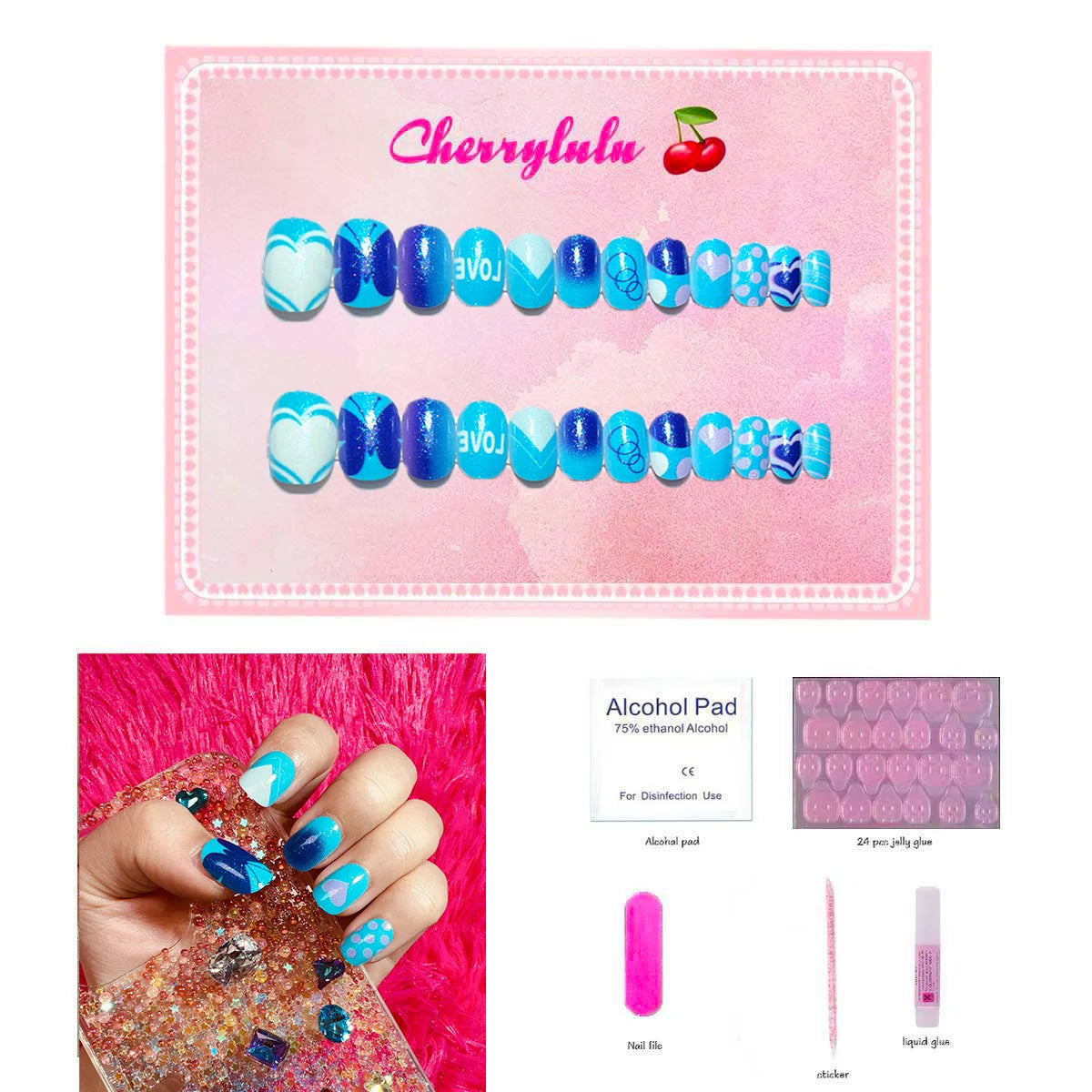 【Buy 3 Get 1 Free】CK1-CK60 Children Nails 24pcs Press On Nails include free nail toolkit