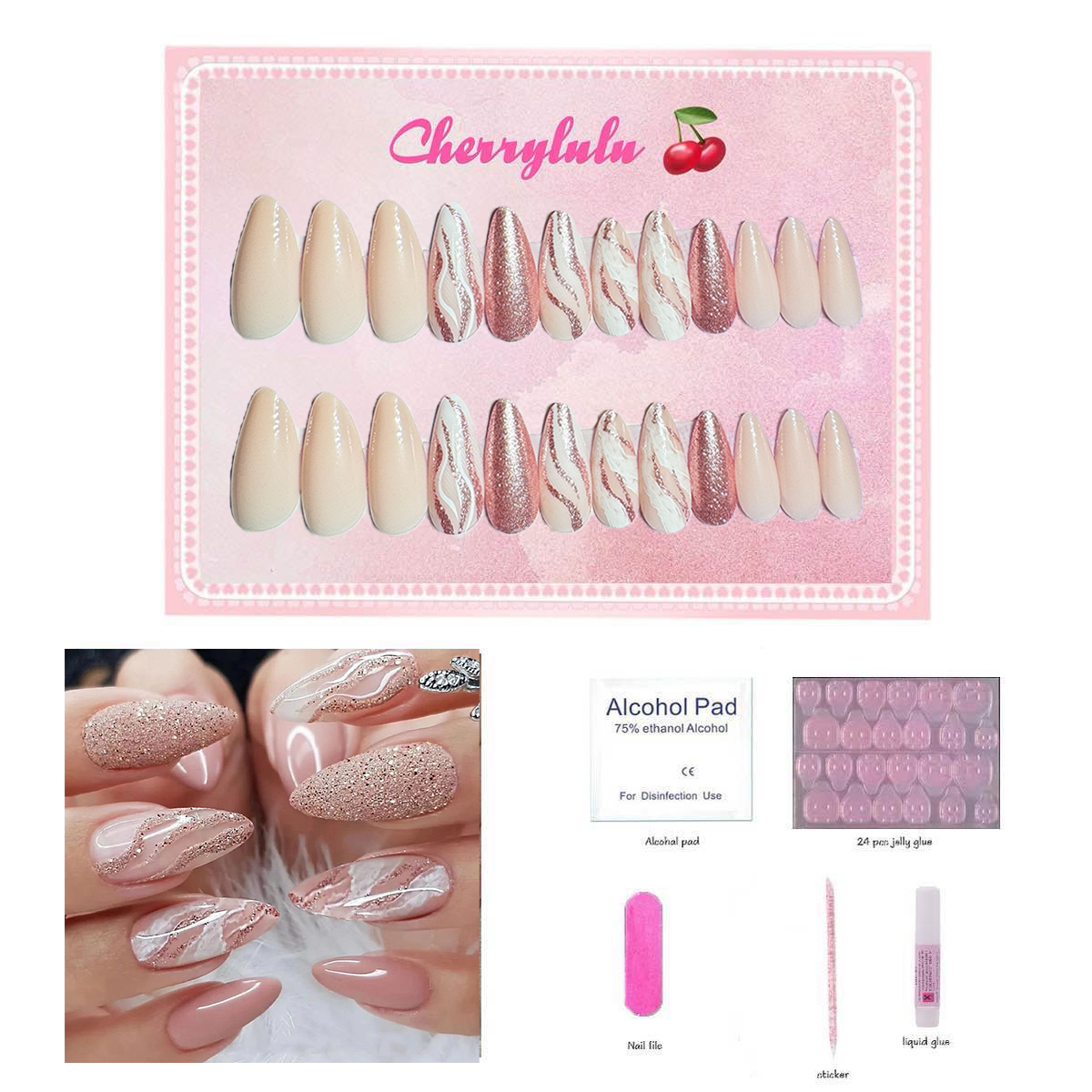 【Buy 3 Get 1 Free】M1-M60 Medium Nails 24pcs Press On Nails include free nail toolkit