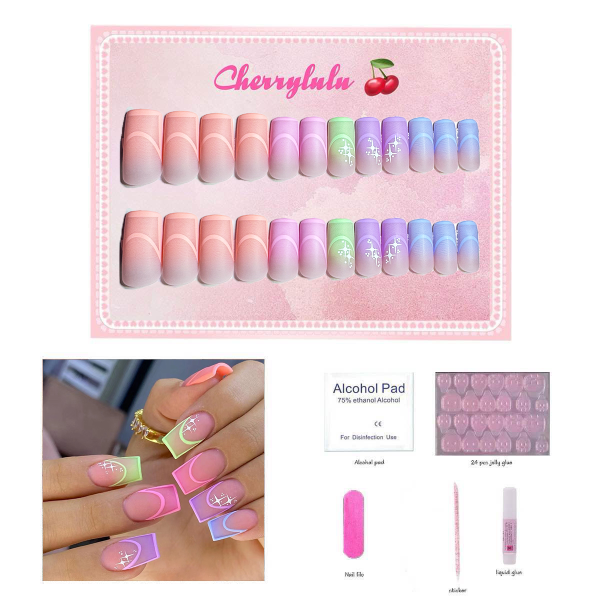 【Buy 3 Get 1 Free】M1-M60 Medium Nails 24pcs Press On Nails include free nail toolkit