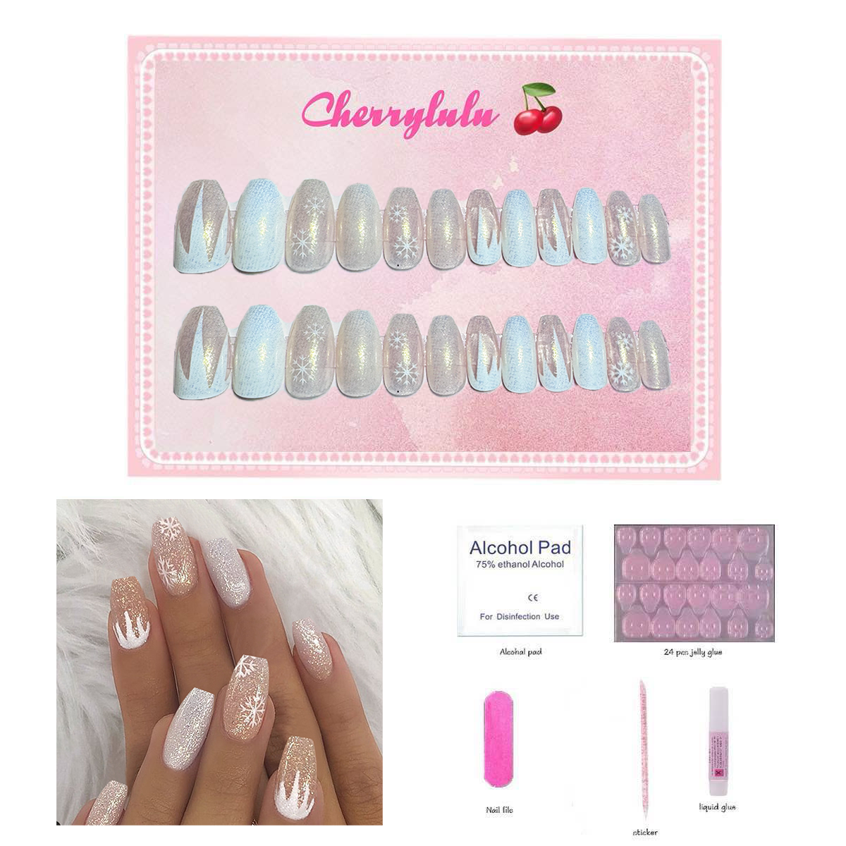 【Buy 3 Get 1 Free】M1-M60 Medium Nails 24pcs Press On Nails include free nail toolkit