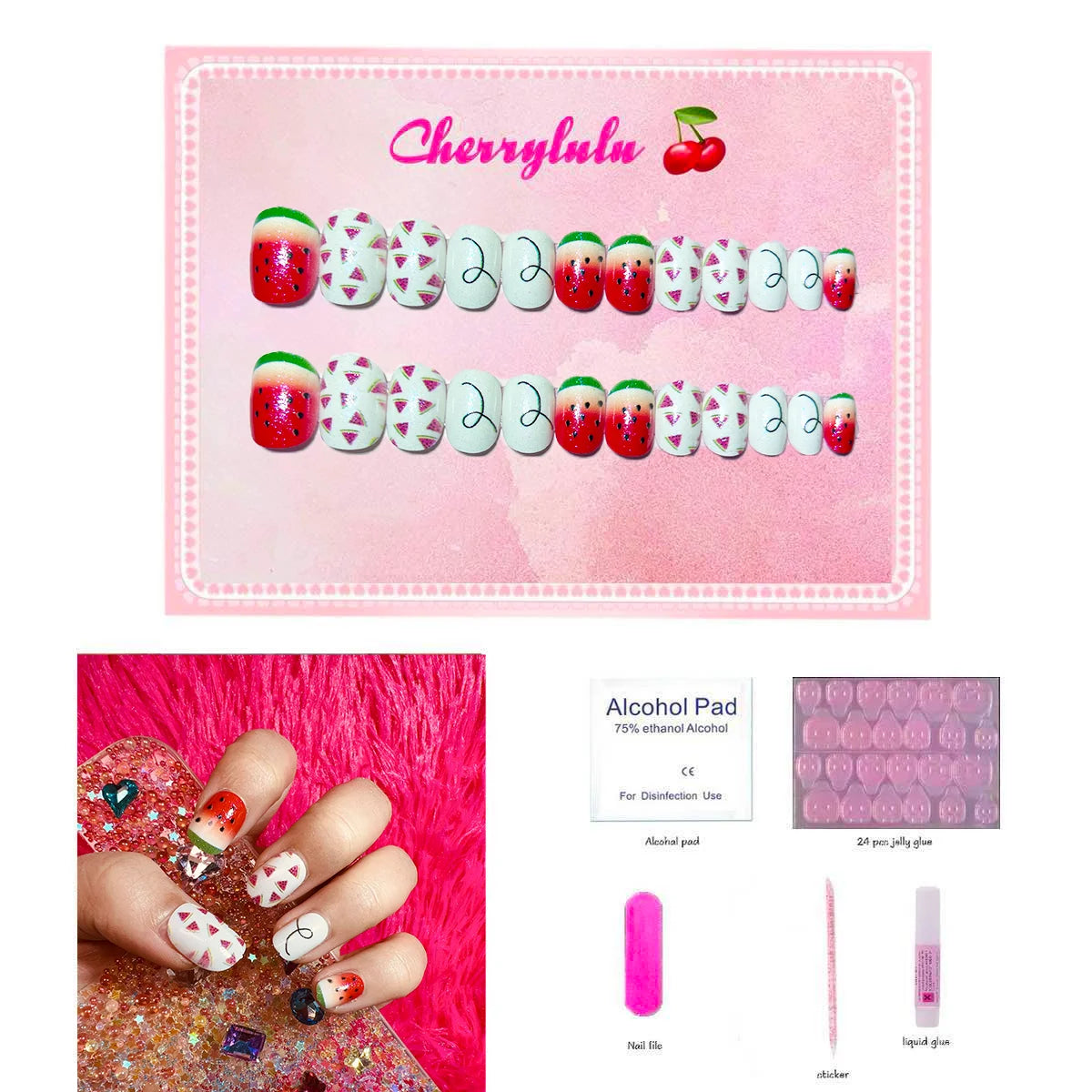 【Buy 3 Get 1 Free】CK1-CK60 Children Nails 24pcs Press On Nails include free nail toolkit