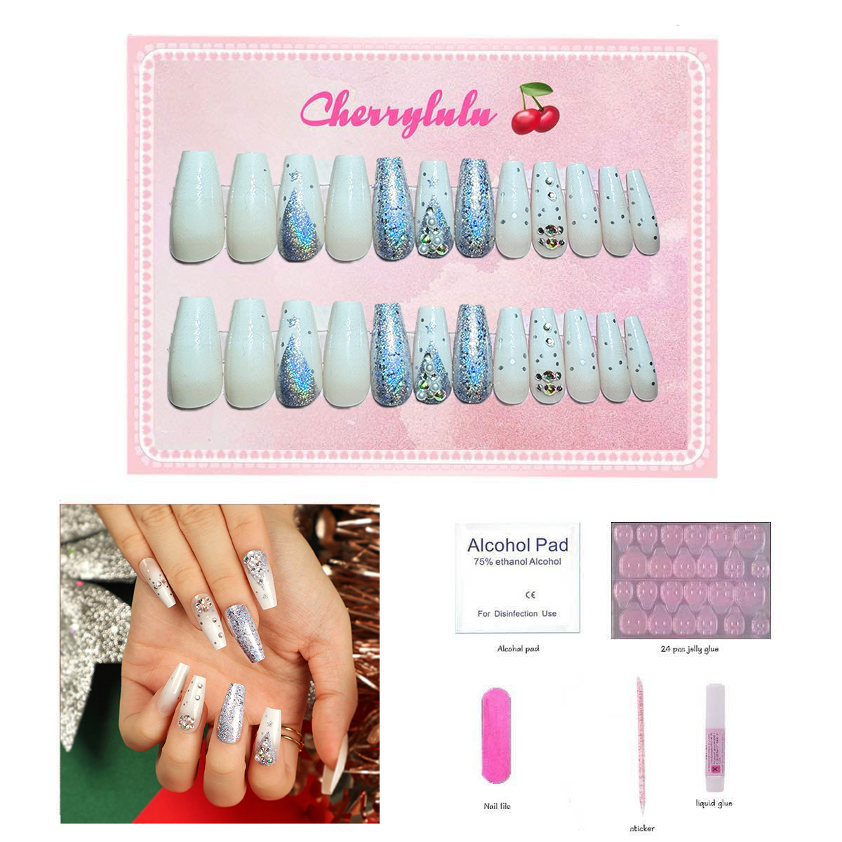 【Buy 3 Get 1 Free】M1-M60 Medium Nails 24pcs Press On Nails include free nail toolkit