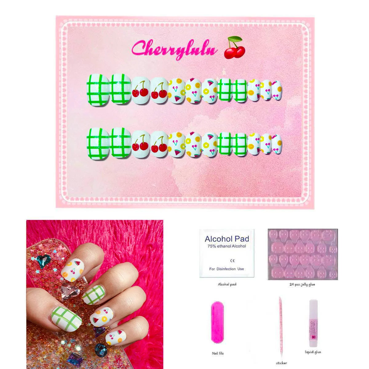 【Buy 3 Get 1 Free】CK1-CK60 Children Nails 24pcs Press On Nails include free nail toolkit