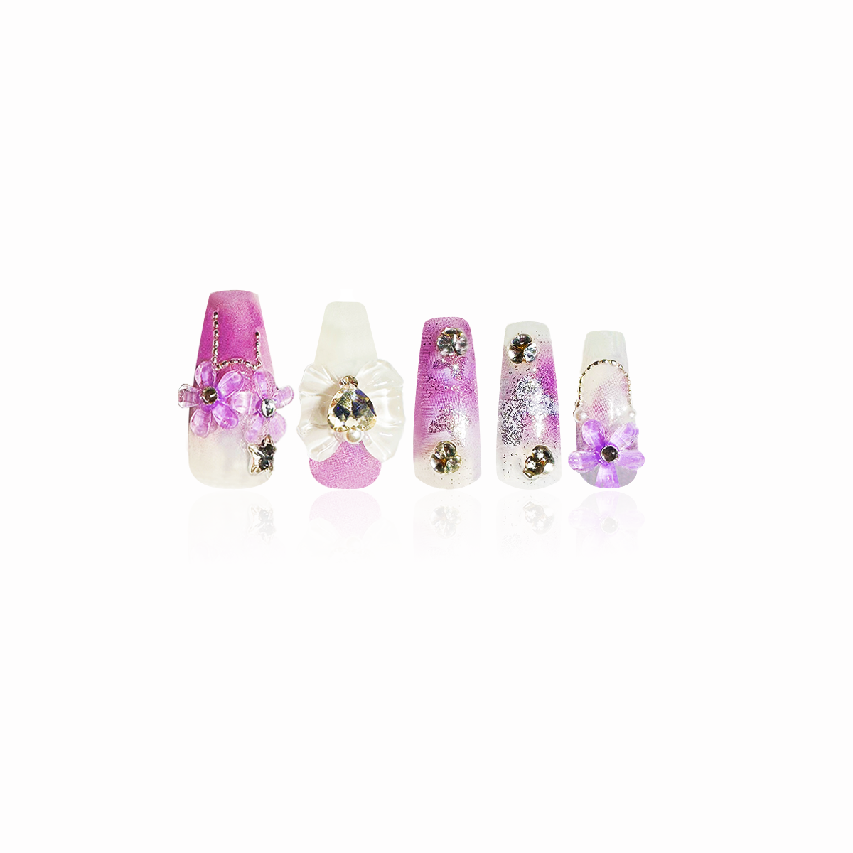 Pink flower Handmade Press On Nails Cherrylulu 10pcs