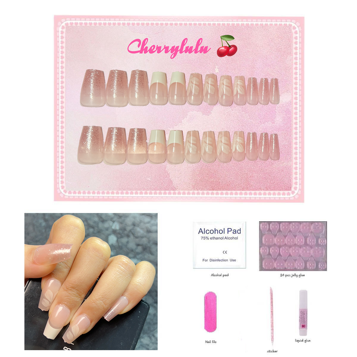 【Buy 3 Get 1 Free】M1-M60 Medium Nails 24pcs Press On Nails include free nail toolkit