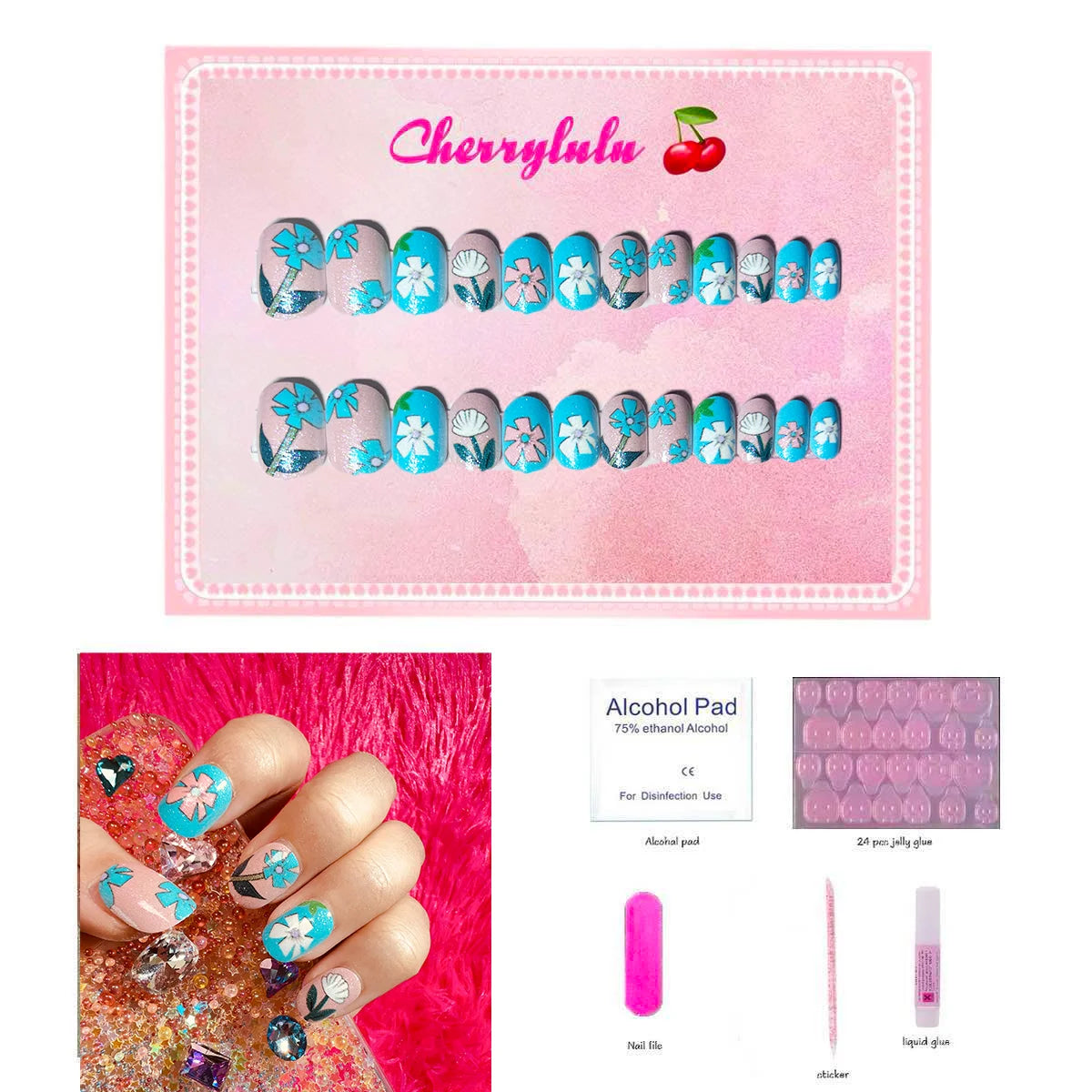 【Buy 3 Get 1 Free】CK1-CK60 Children Nails 24pcs Press On Nails include free nail toolkit