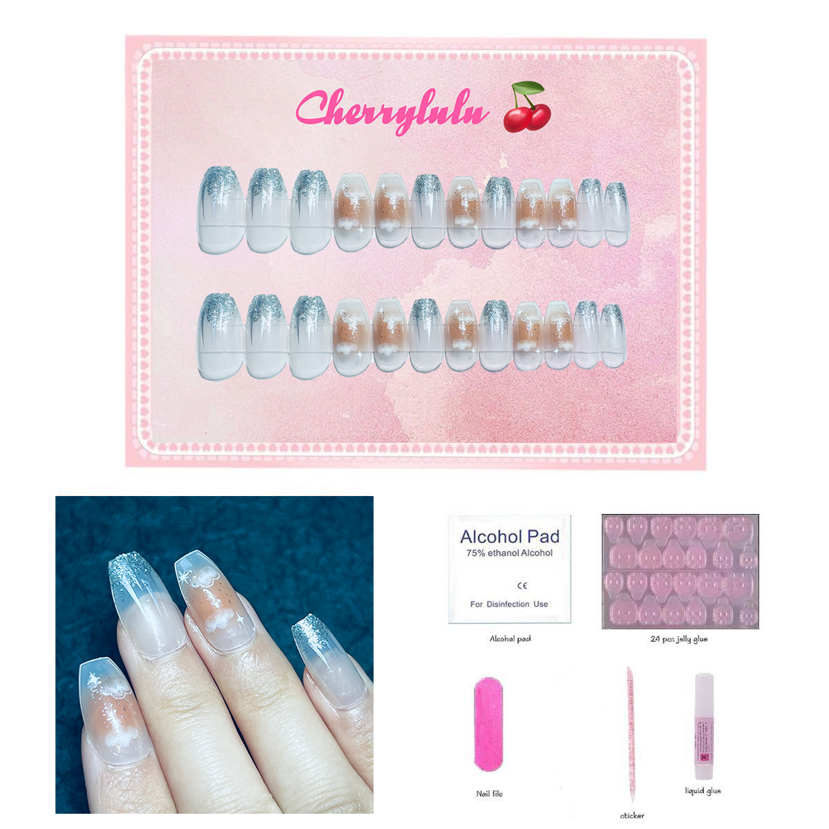 【Buy 3 Get 1 Free】M61-M120 Medium Nails 24pcs Press On Nails include free nail toolkit