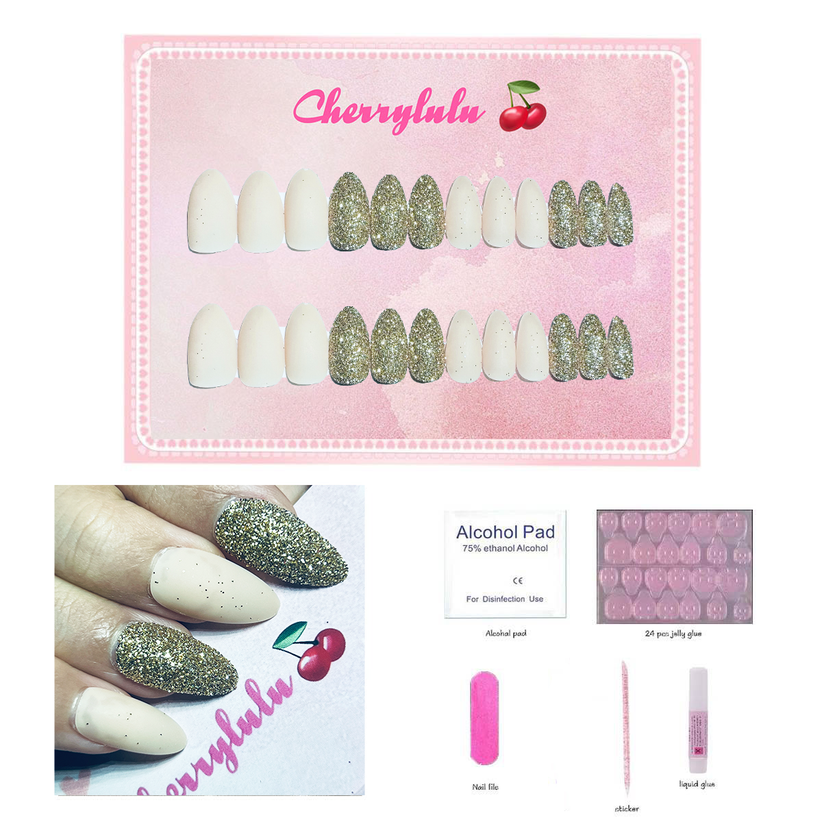 【Buy 3 Get 1 Free】M61-M120 Medium Nails 24pcs Press On Nails include free nail toolkit