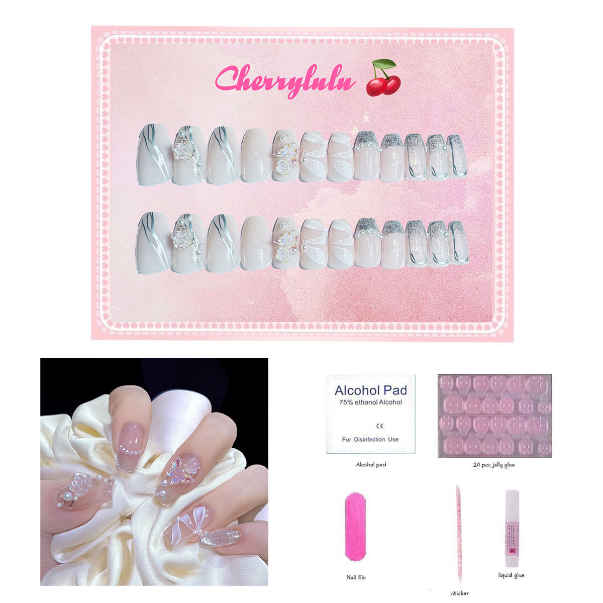 【Buy 3 Get 1 Free】M61-M120 Medium Nails 24pcs Press On Nails include free nail toolkit