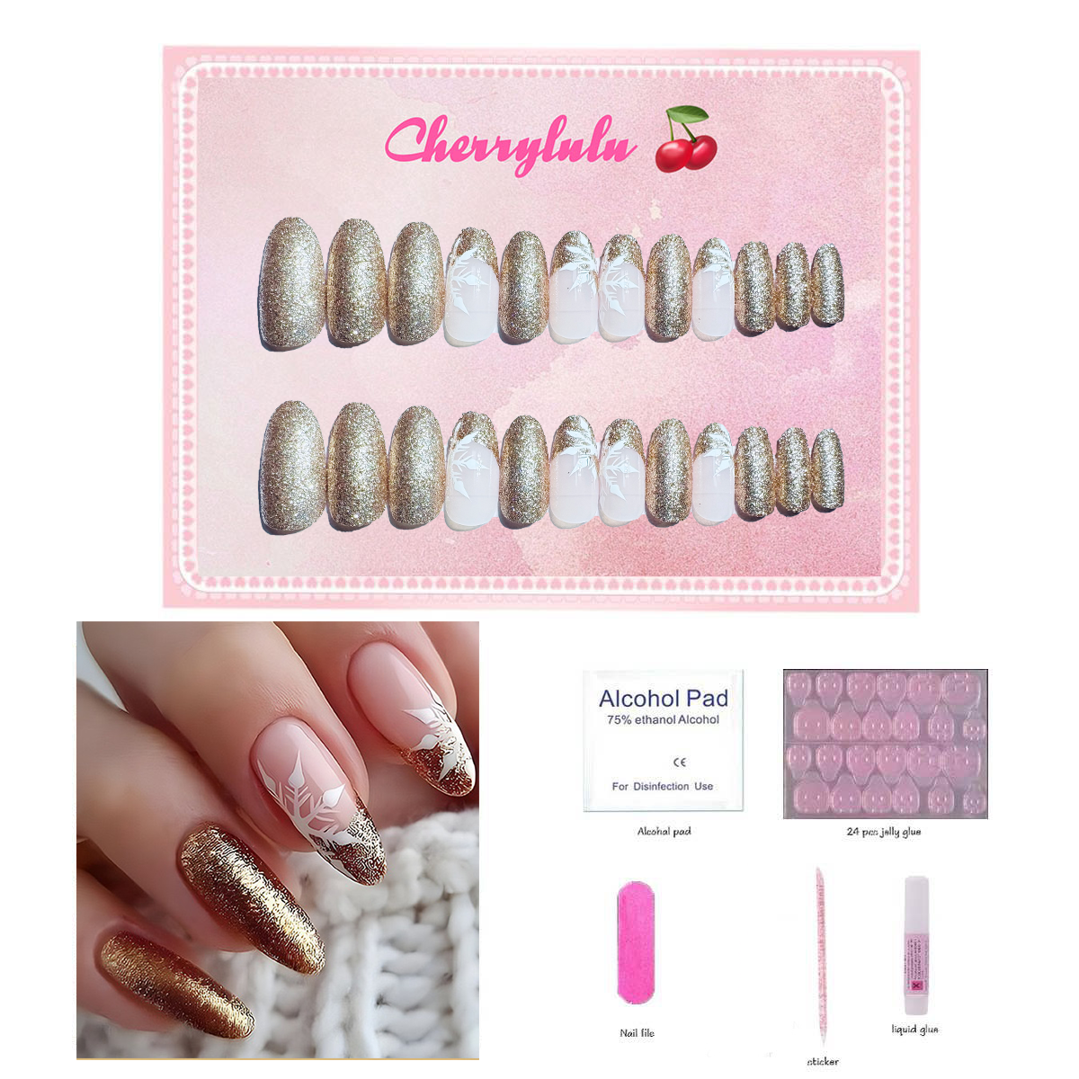 【Buy 3 Get 1 Free】M61-M120 Medium Nails 24pcs Press On Nails include free nail toolkit