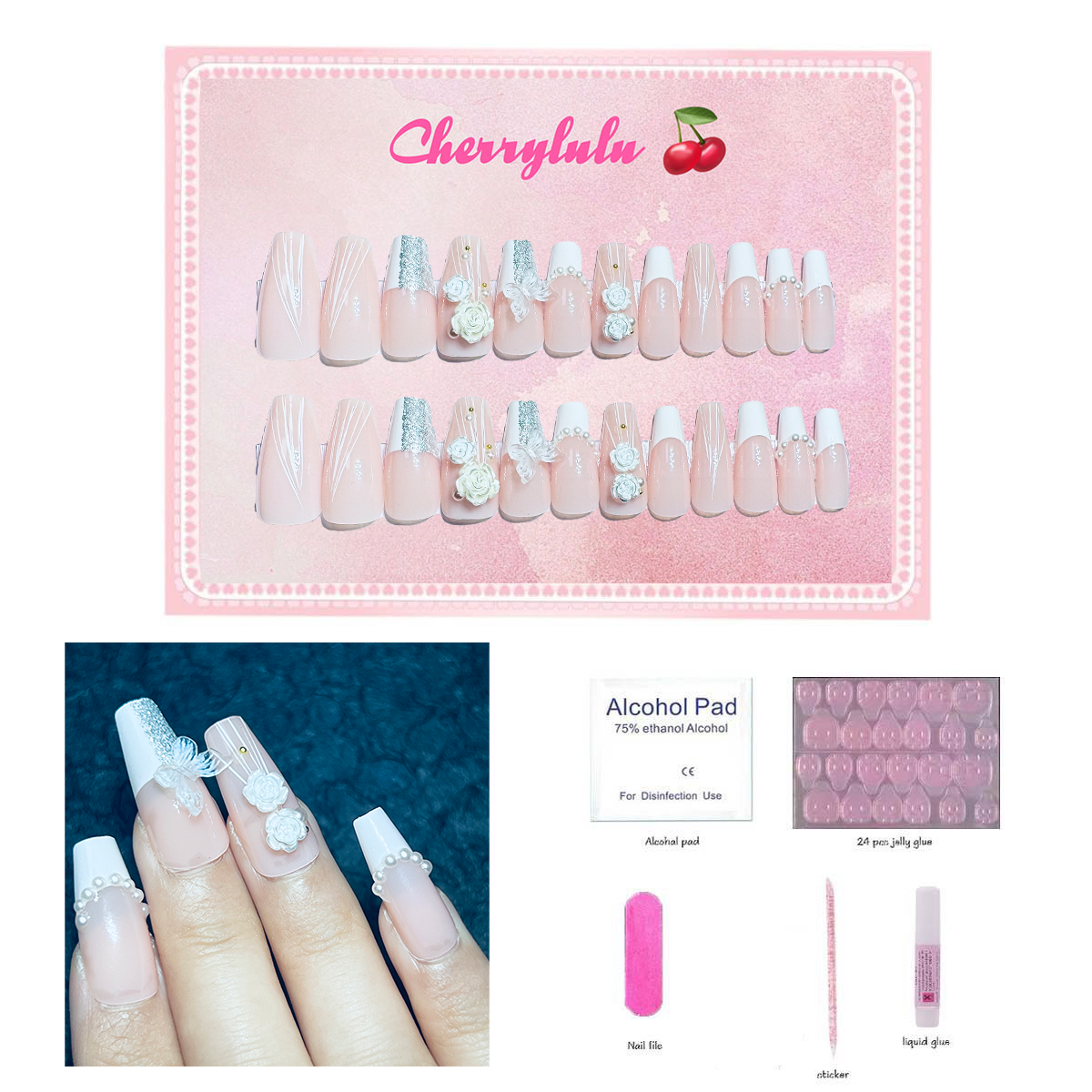 【Buy 3 Get 1 Free】M61-M120 Medium Nails 24pcs Press On Nails include free nail toolkit