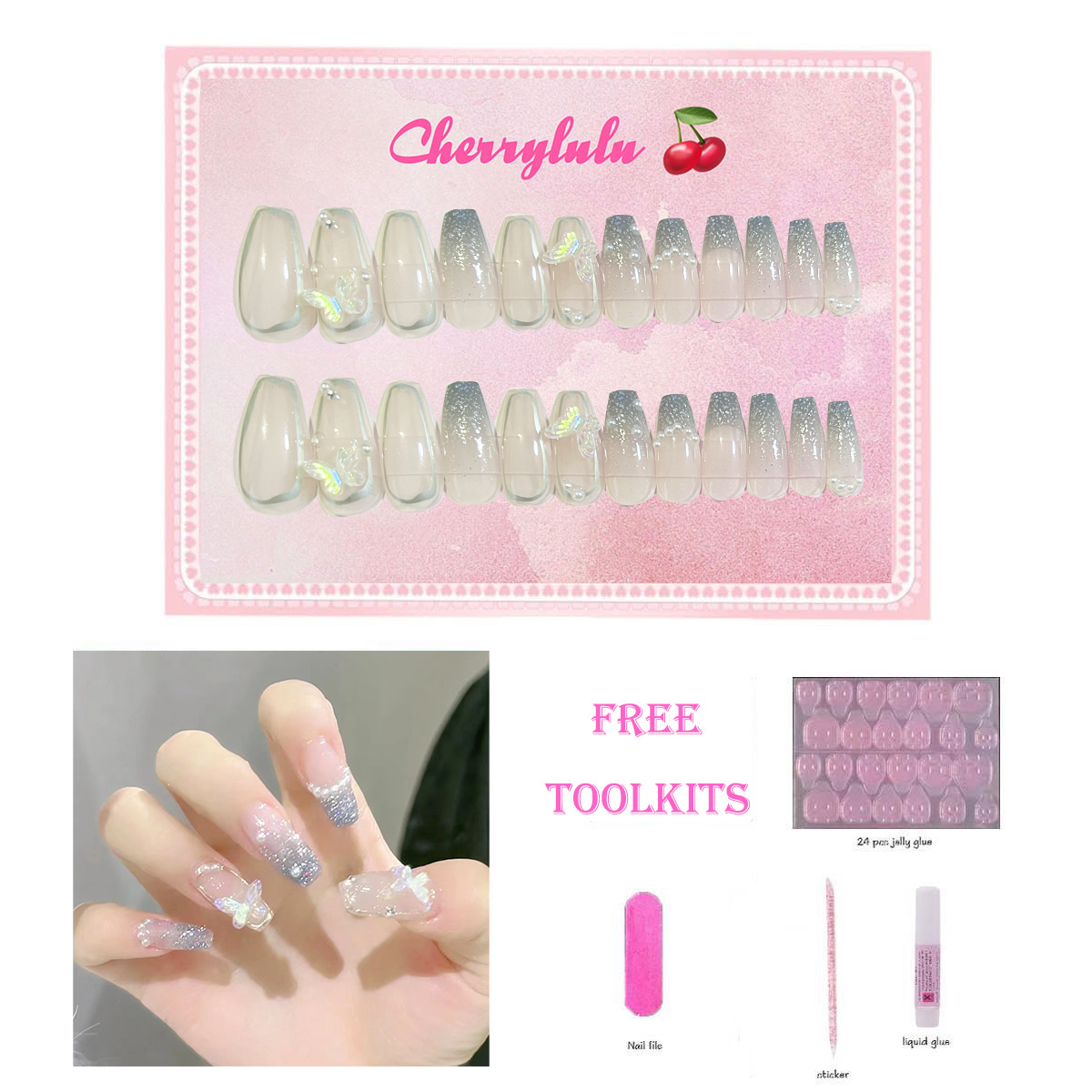 【Buy 3 Get 1 Free】M61-M120 Medium Nails 24pcs Press On Nails include free nail toolkit