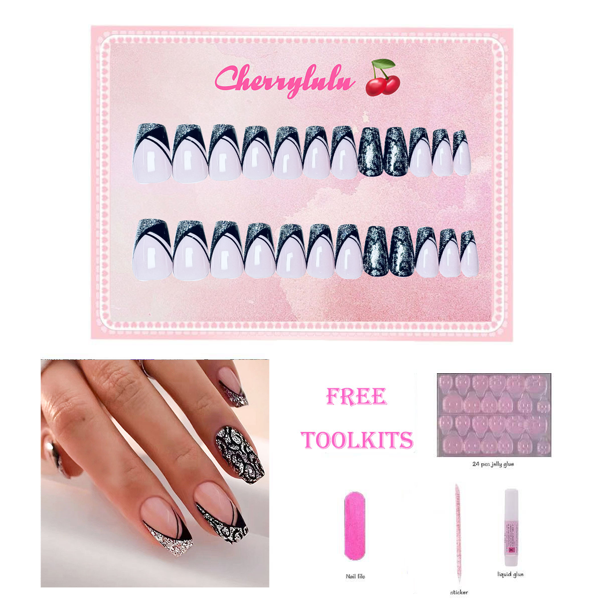 【Buy 3 Get 1 Free】M61-M120 Medium Nails 24pcs Press On Nails include free nail toolkit