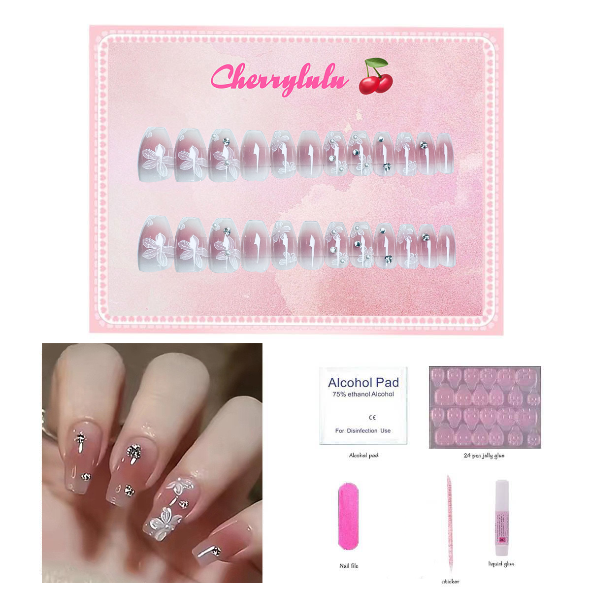 【Buy 3 Get 1 Free】M61-M120 Medium Nails 24pcs Press On Nails include free nail toolkit