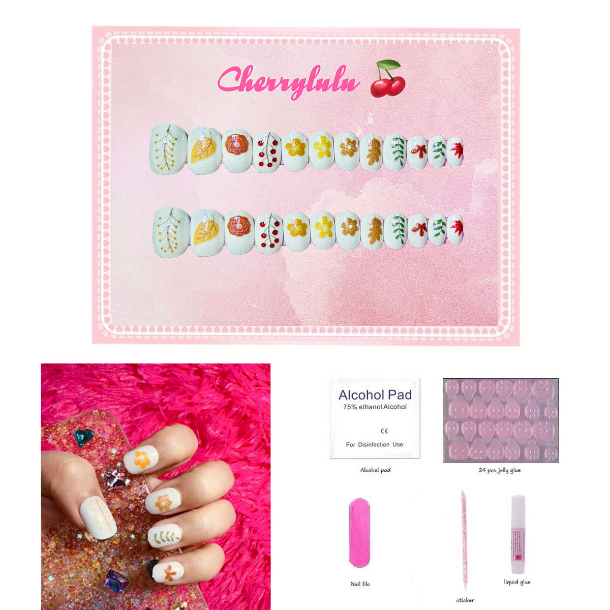 【Buy 3 Get 1 Free】CK1-CK60 Children Nails 24pcs Press On Nails include free nail toolkit