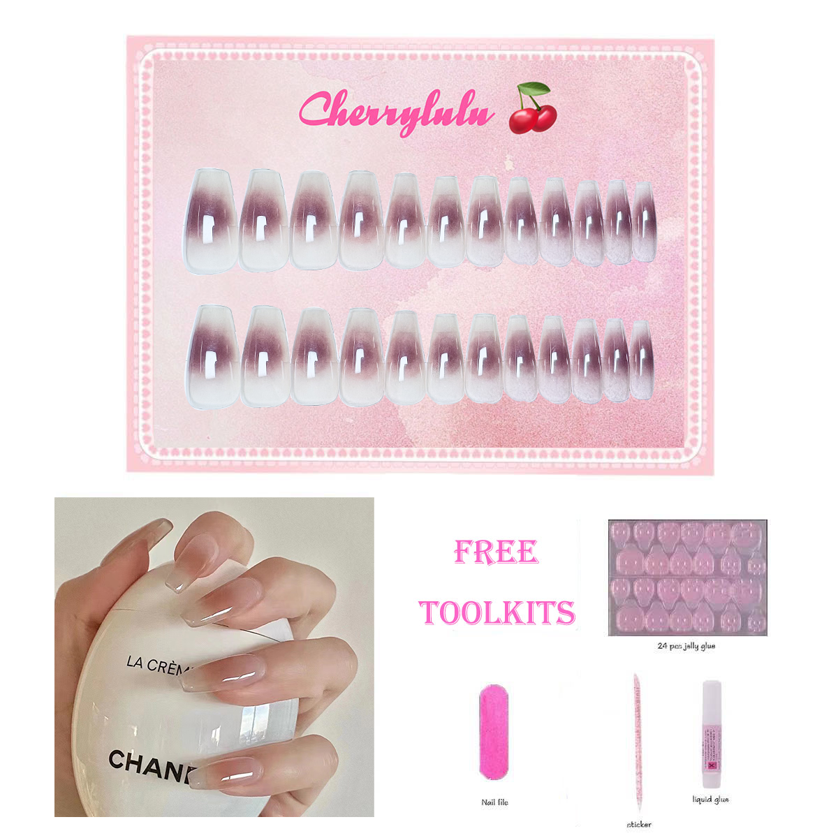 【Buy 3 Get 1 Free】M61-M120 Medium Nails 24pcs Press On Nails include free nail toolkit