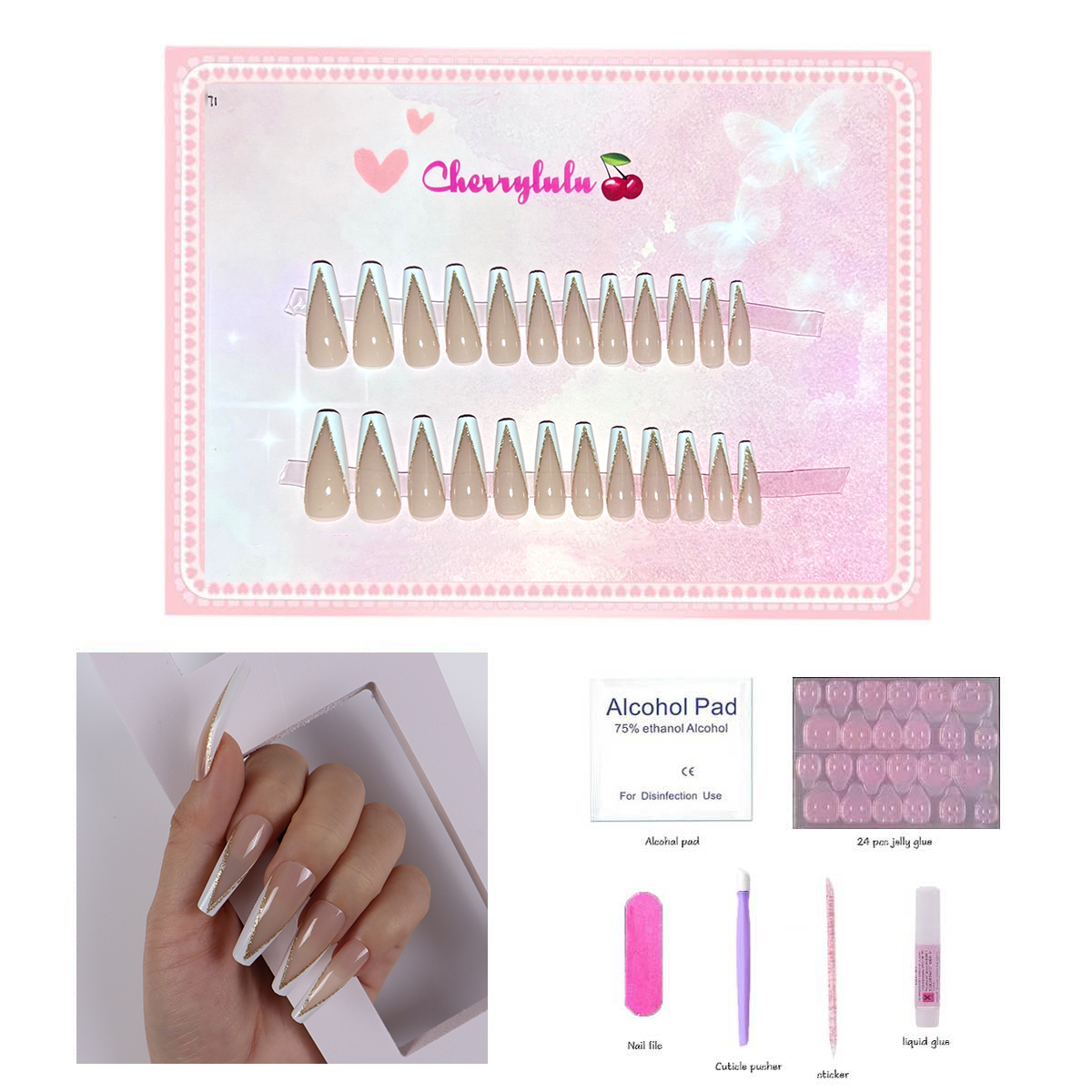 【Buy 3 Get 1 Free】L1-L70 Long Nails 24pcs Press On Nails include free nail toolkit