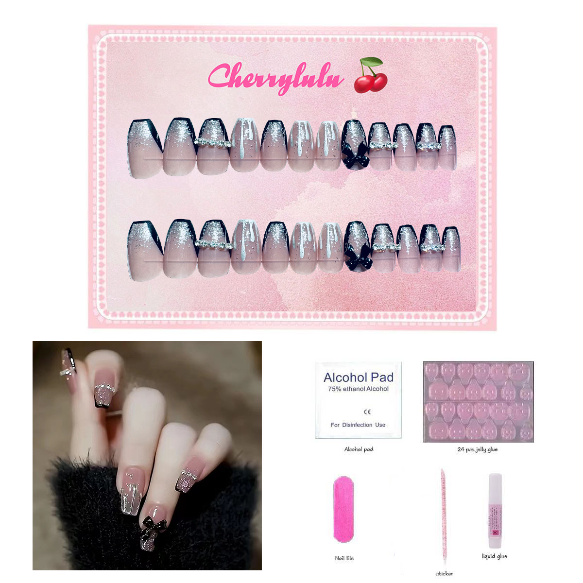 【Buy 3 Get 1 Free】M61-M120 Medium Nails 24pcs Press On Nails include free nail toolkit