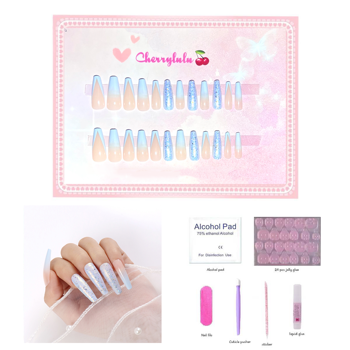 【Buy 3 Get 1 Free】L1-L70 Long Nails 24pcs Press On Nails include free nail toolkit