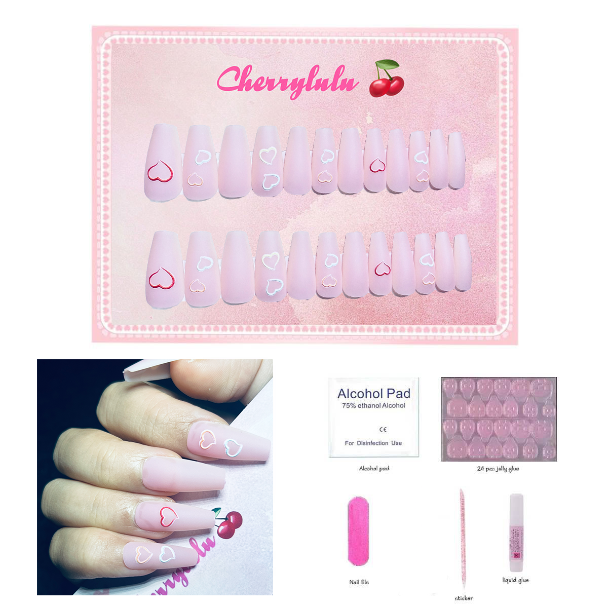 【Buy 3 Get 1 Free】M61-M120 Medium Nails 24pcs Press On Nails include free nail toolkit