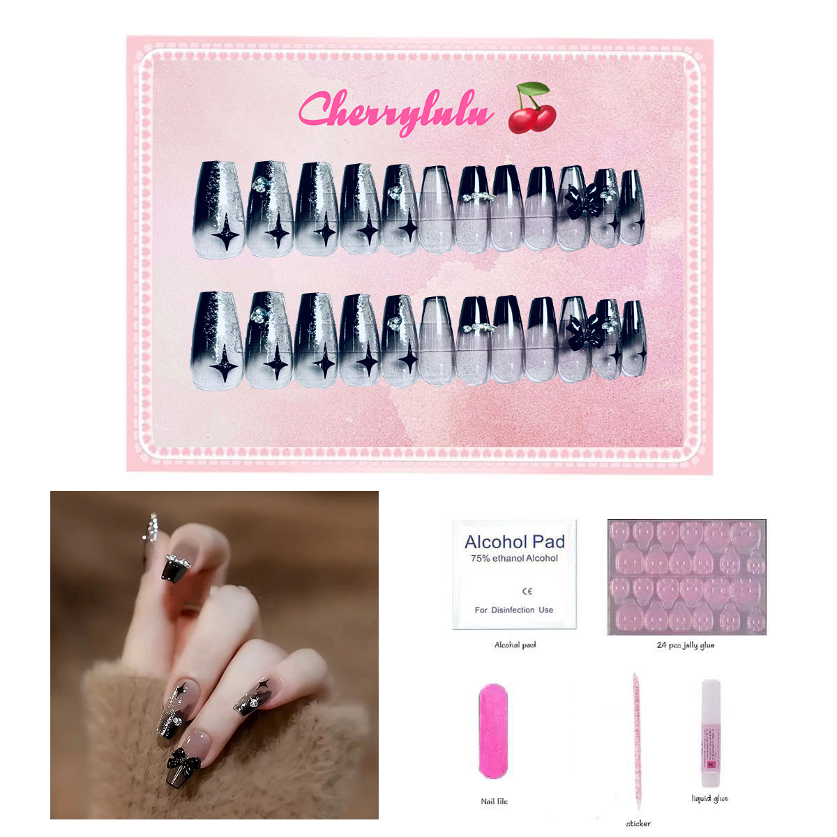 【Buy 3 Get 1 Free】M61-M120 Medium Nails 24pcs Press On Nails include free nail toolkit