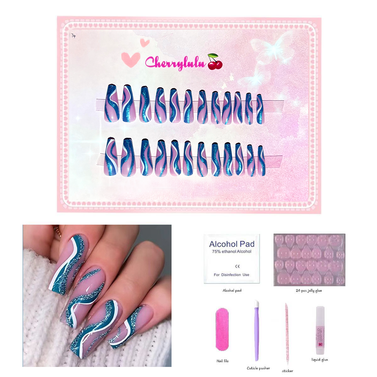 【Buy 3 Get 1 Free】L1-L70 Long Nails 24pcs Press On Nails include free nail toolkit