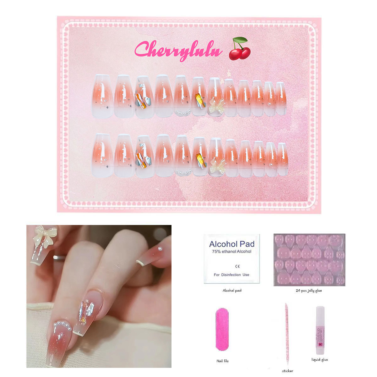 【Buy 3 Get 1 Free】M61-M120 Medium Nails 24pcs Press On Nails include free nail toolkit