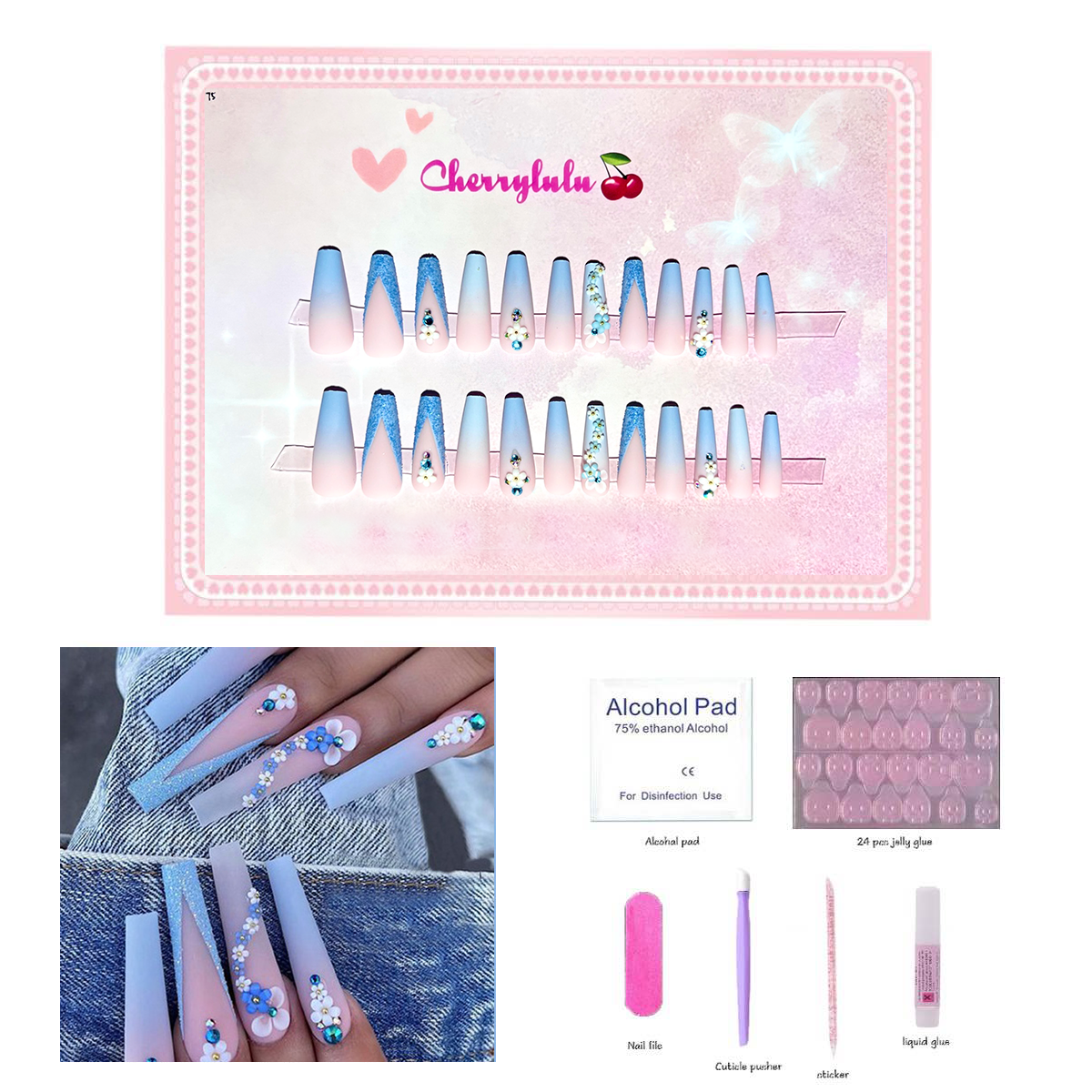 【Buy 3 Get 1 Free】L1-L70 Long Nails 24pcs Press On Nails include free nail toolkit