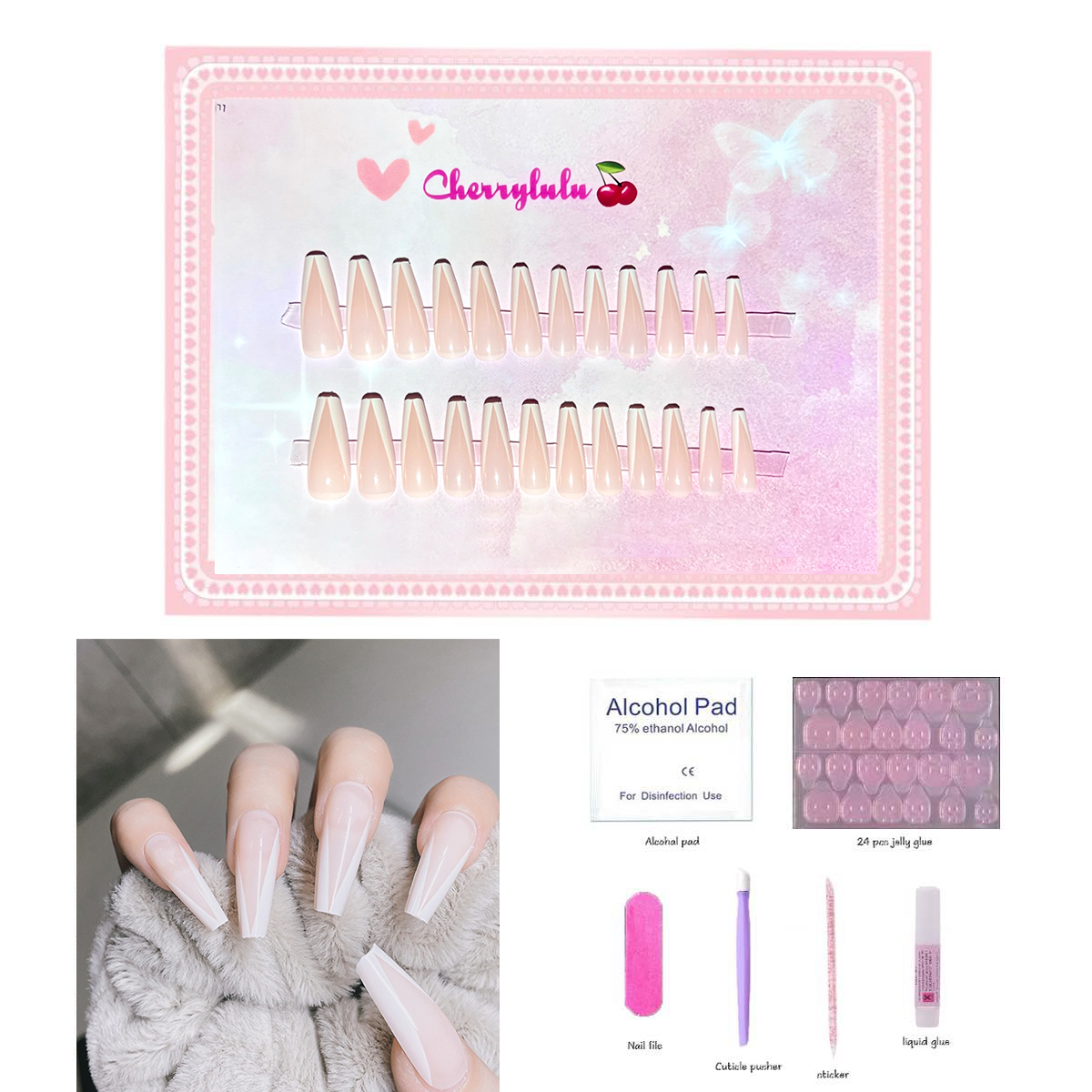 【Buy 3 Get 1 Free】L1-L70 Long Nails 24pcs Press On Nails include free nail toolkit