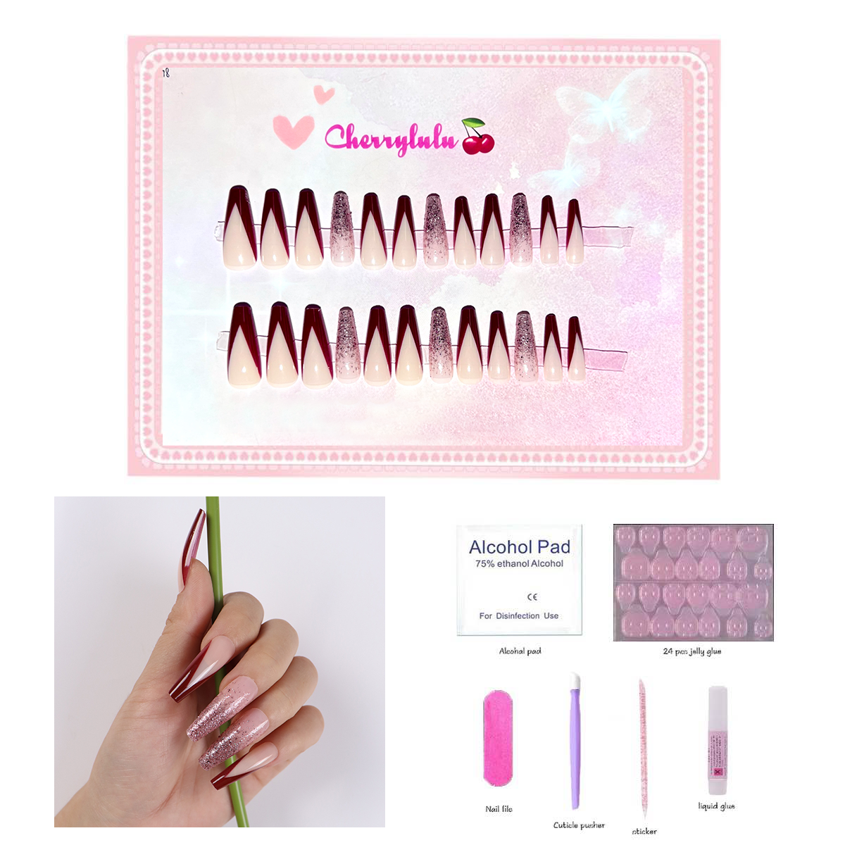 【Buy 3 Get 1 Free】L1-L70 Long Nails 24pcs Press On Nails include free nail toolkit