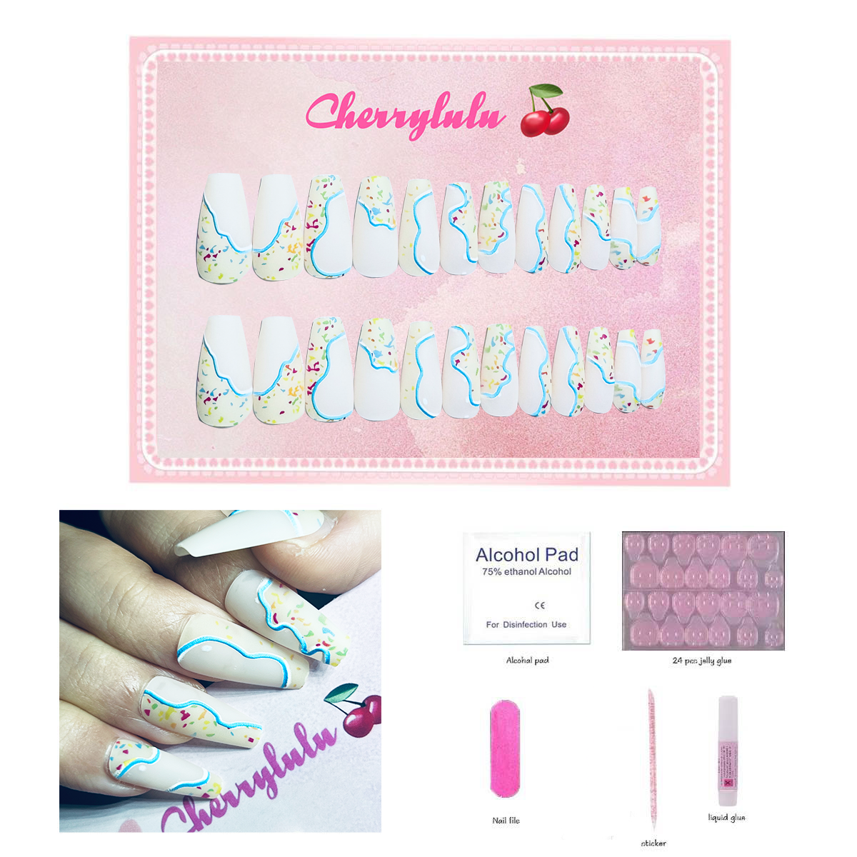 【Buy 3 Get 1 Free】M61-M120 Medium Nails 24pcs Press On Nails include free nail toolkit