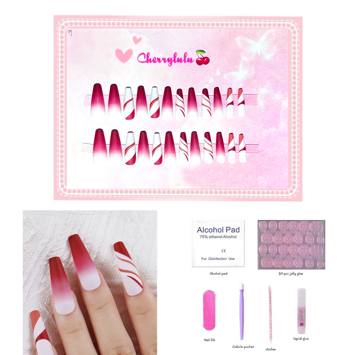 【Buy 3 Get 1 Free】L1-L70 Long Nails 24pcs Press On Nails include free nail toolkit