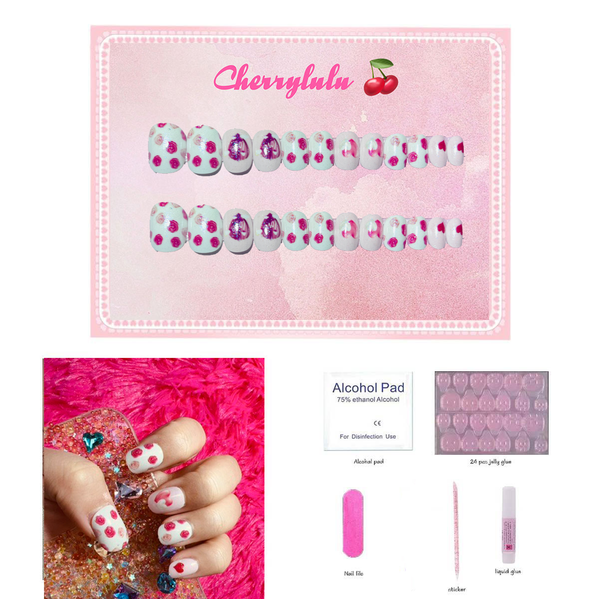 【Buy 3 Get 1 Free】CK1-CK60 Children Nails 24pcs Press On Nails include free nail toolkit