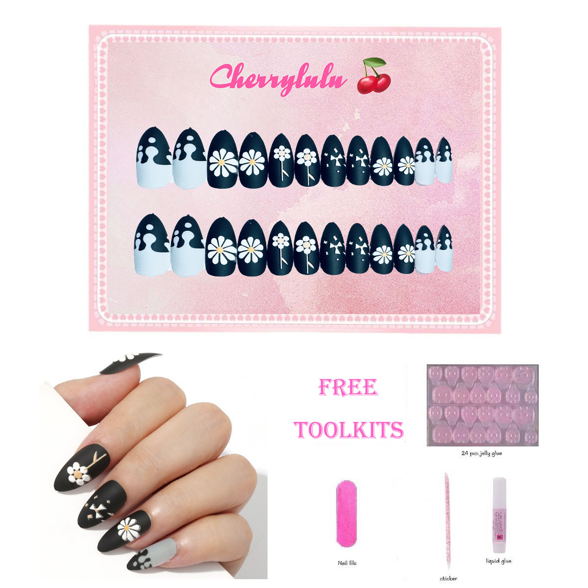 【Buy 3 Get 1 Free】M61-M120 Medium Nails 24pcs Press On Nails include free nail toolkit