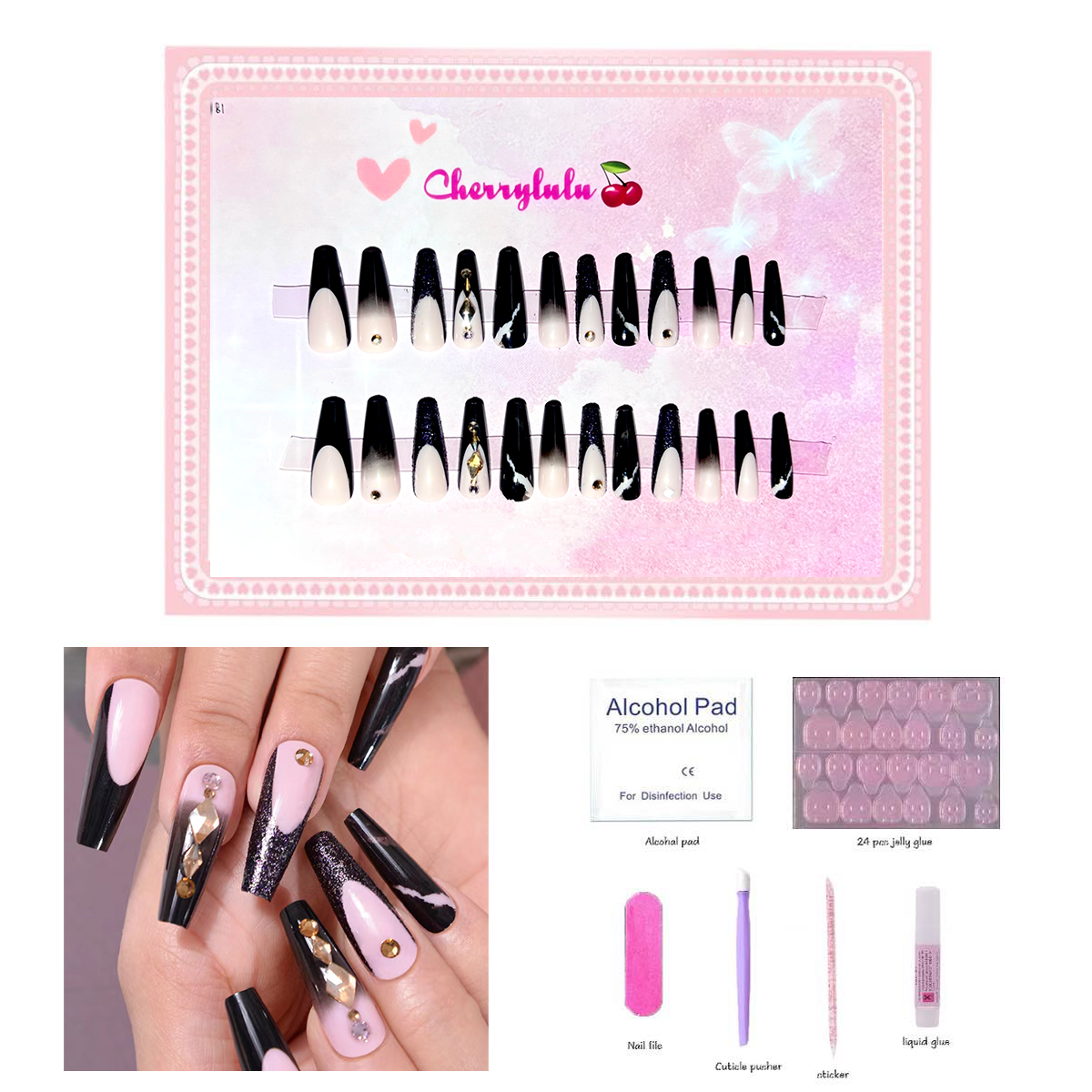 【Buy 3 Get 1 Free】L1-L70 Long Nails 24pcs Press On Nails include free nail toolkit