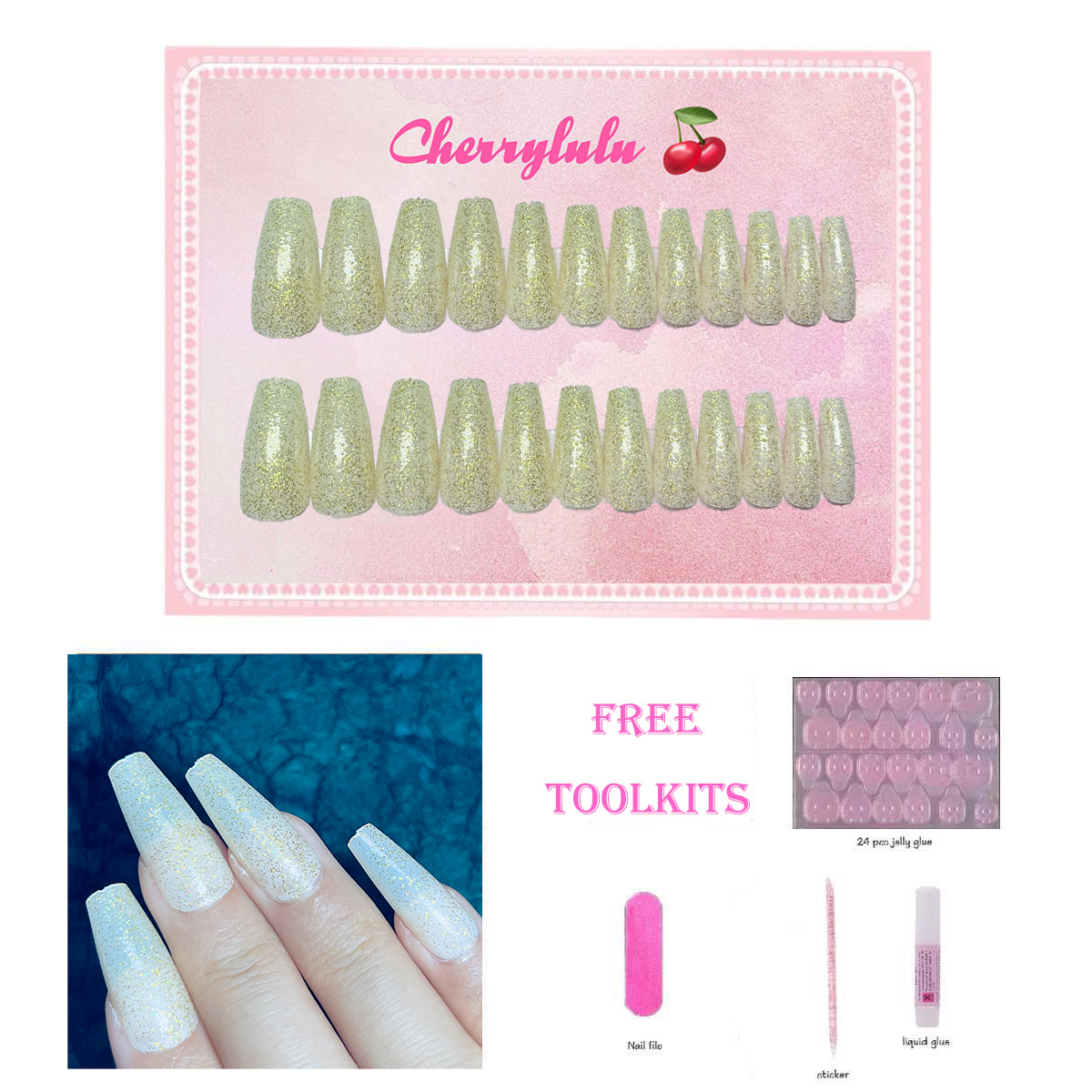 【Buy 3 Get 1 Free】M61-M120 Medium Nails 24pcs Press On Nails include free nail toolkit