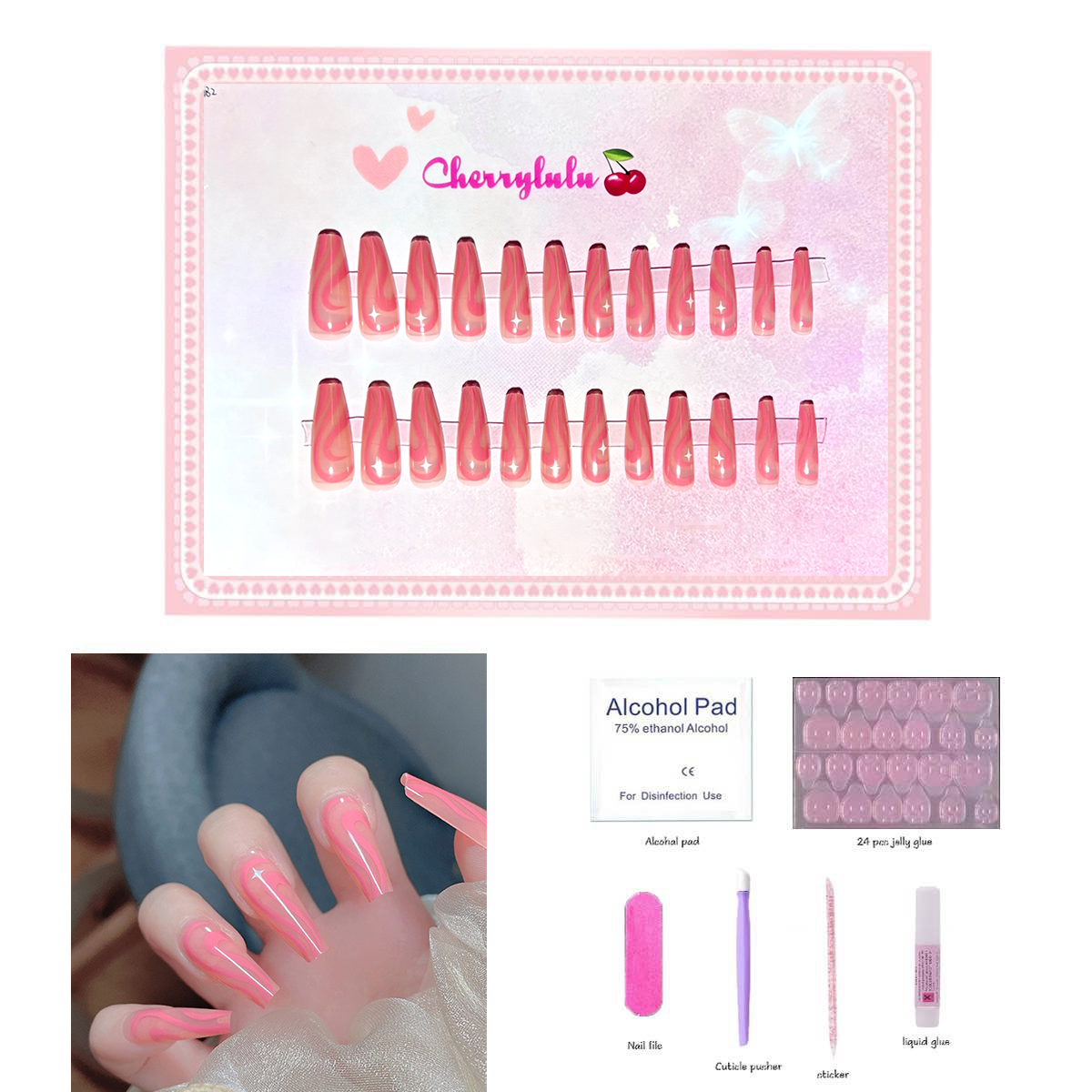 【Buy 3 Get 1 Free】L1-L70 Long Nails 24pcs Press On Nails include free nail toolkit