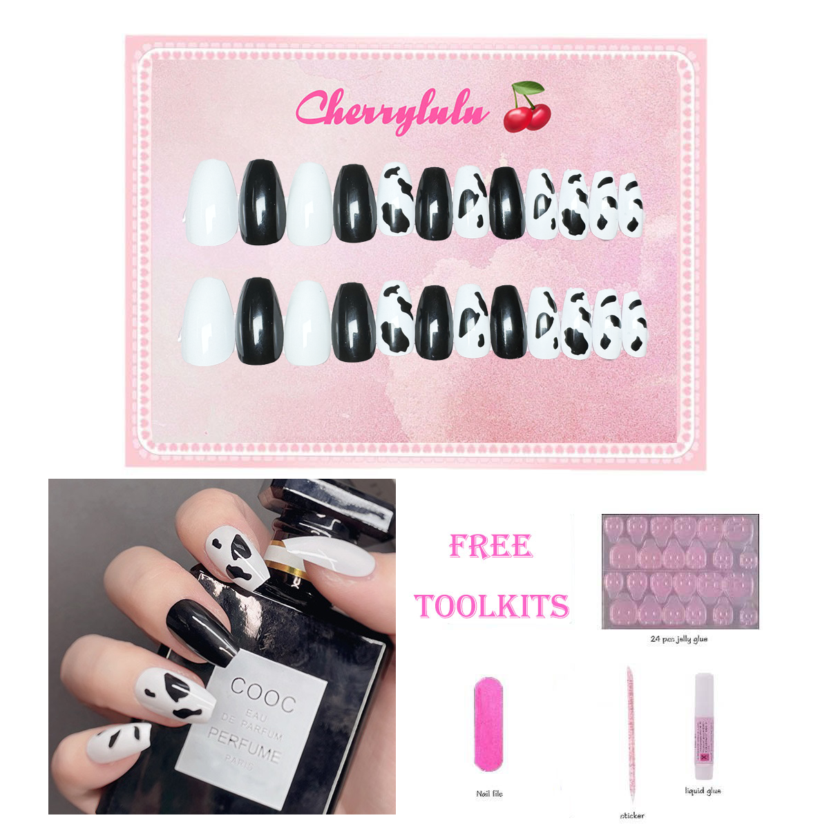 【Buy 3 Get 1 Free】M61-M120 Medium Nails 24pcs Press On Nails include free nail toolkit