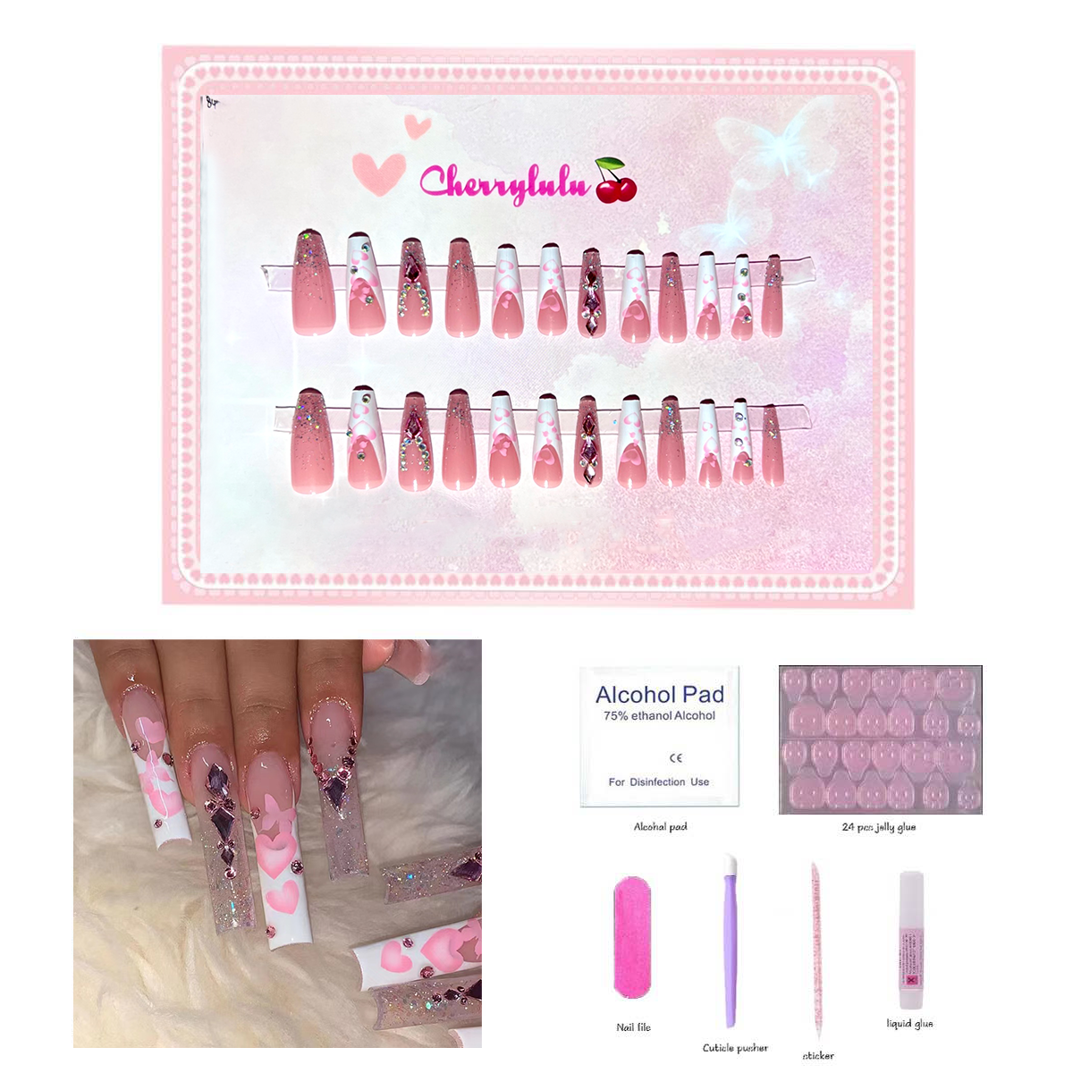 【Buy 3 Get 1 Free】L1-L70 Long Nails 24pcs Press On Nails include free nail toolkit