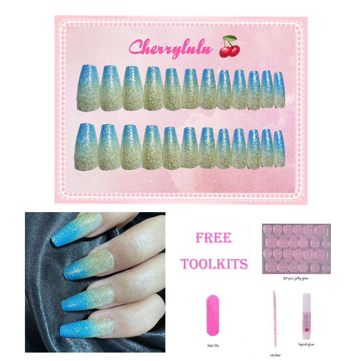 【Buy 3 Get 1 Free】M61-M120 Medium Nails 24pcs Press On Nails include free nail toolkit