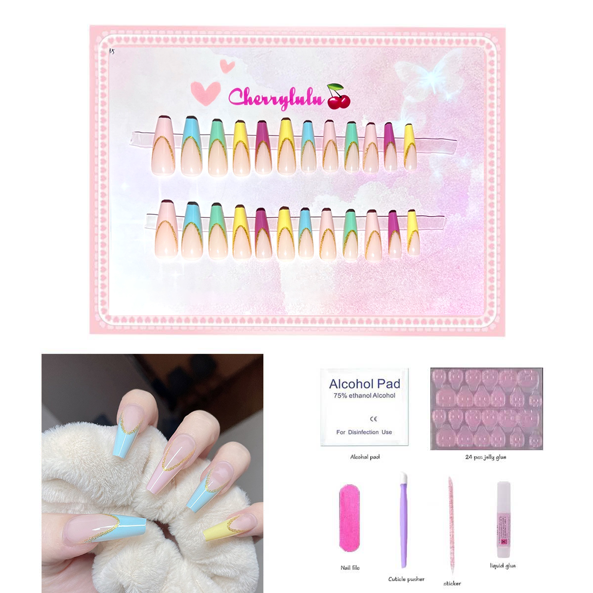 【Buy 3 Get 1 Free】L1-L70 Long Nails 24pcs Press On Nails include free nail toolkit