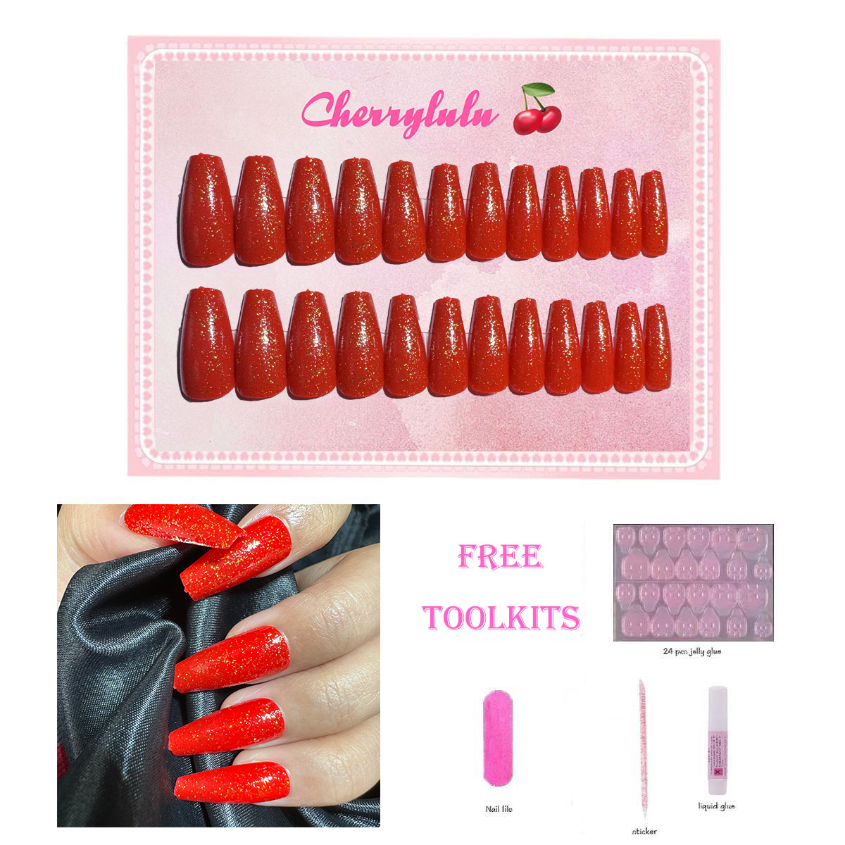 【Buy 3 Get 1 Free】M61-M120 Medium Nails 24pcs Press On Nails include free nail toolkit