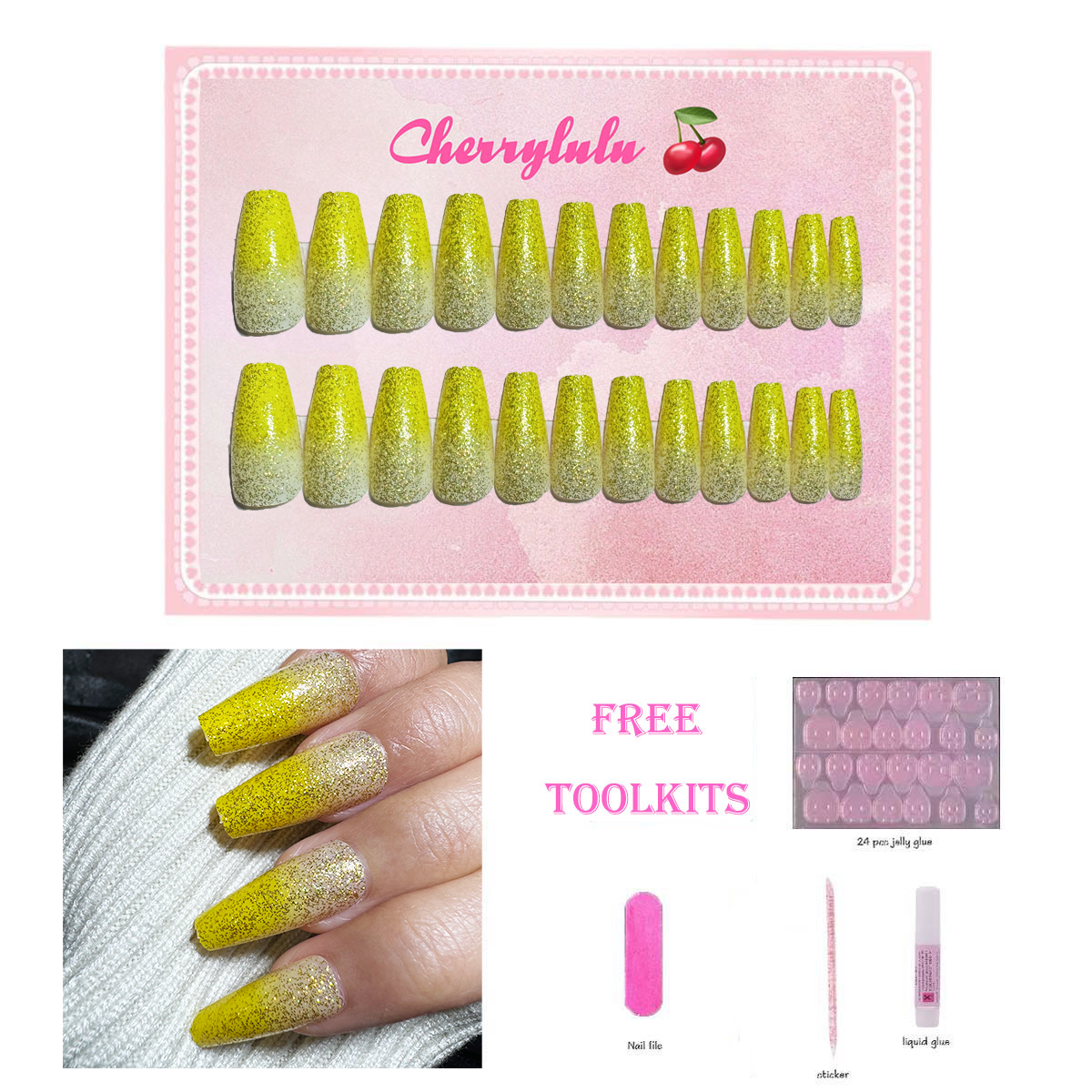 【Buy 3 Get 1 Free】M61-M120 Medium Nails 24pcs Press On Nails include free nail toolkit