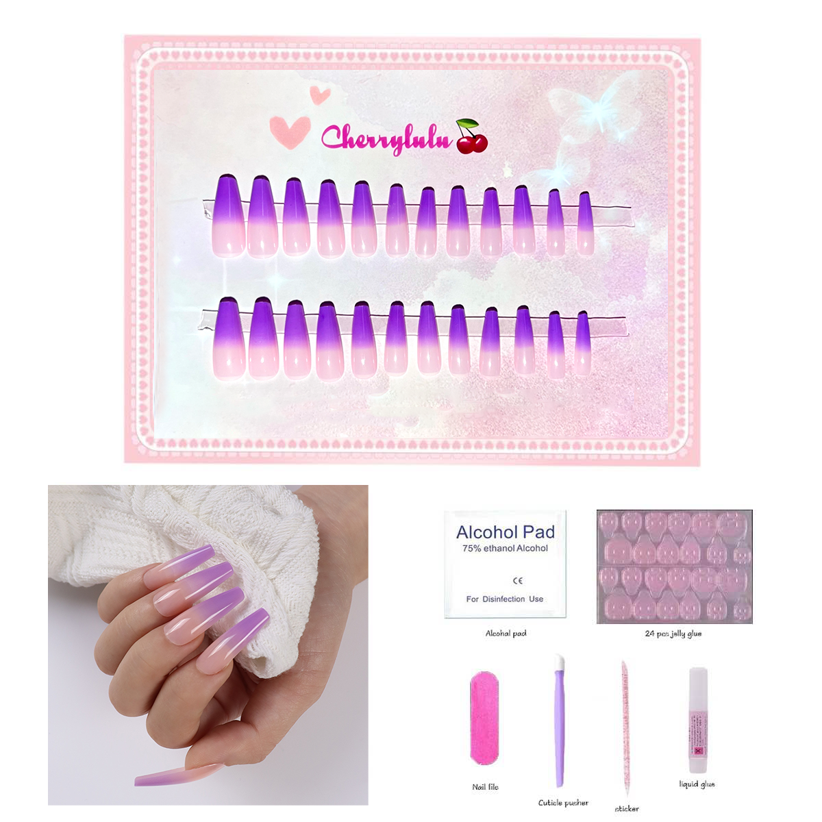 【Buy 3 Get 1 Free】L1-L70 Long Nails 24pcs Press On Nails include free nail toolkit