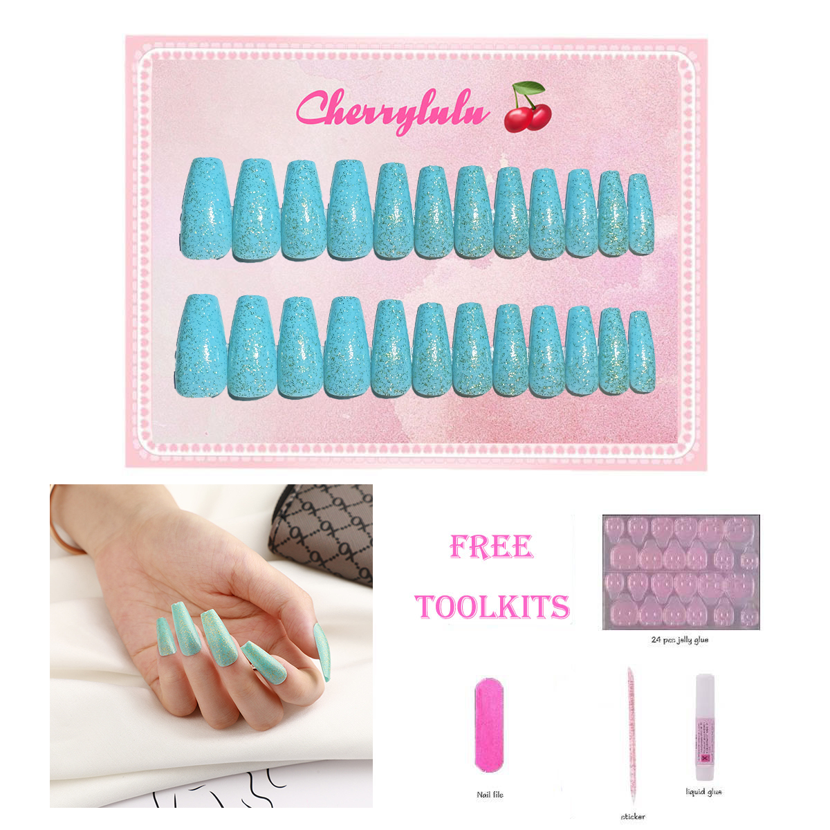 【Buy 3 Get 1 Free】M61-M120 Medium Nails 24pcs Press On Nails include free nail toolkit