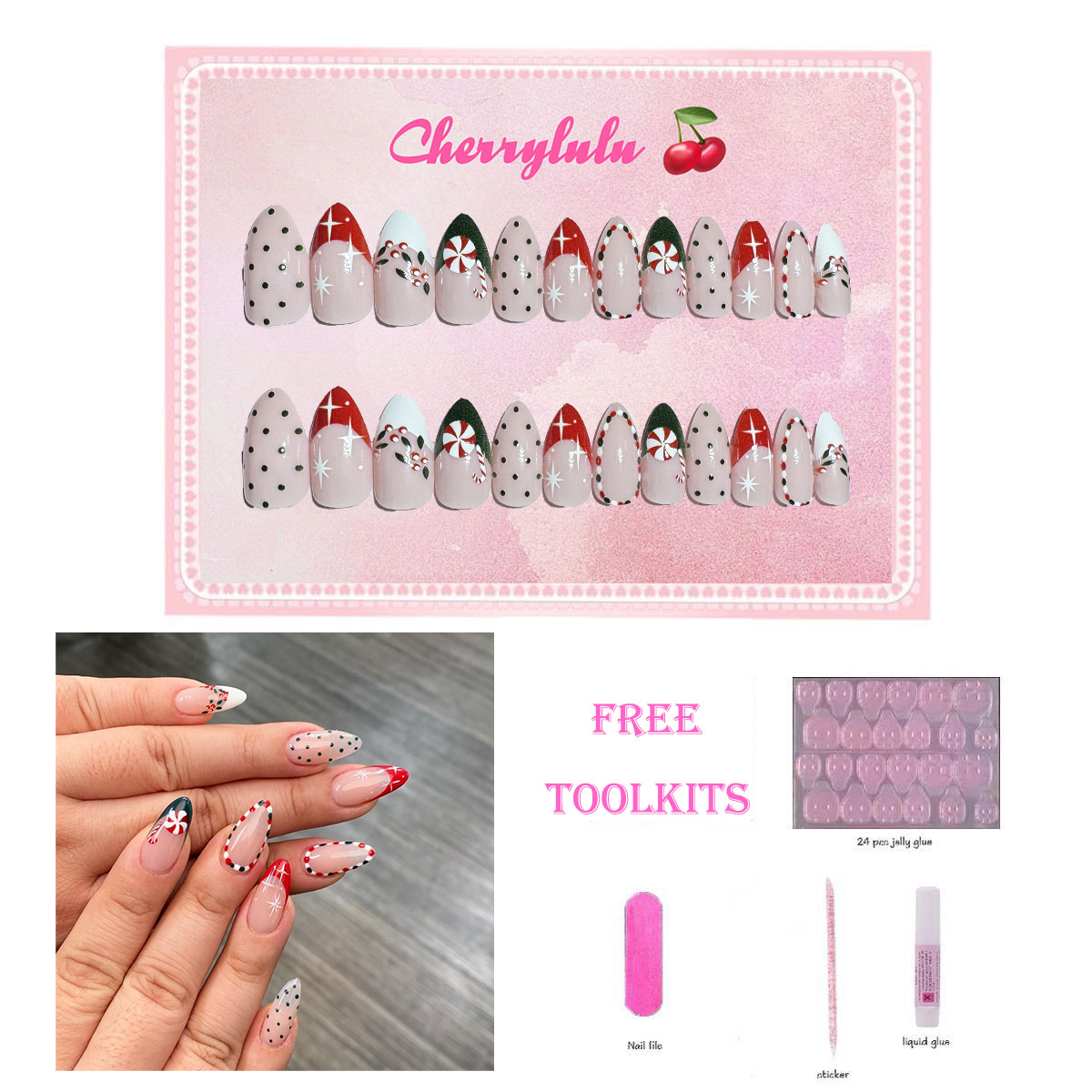 【Buy 3 Get 1 Free】M61-M120 Medium Nails 24pcs Press On Nails include free nail toolkit