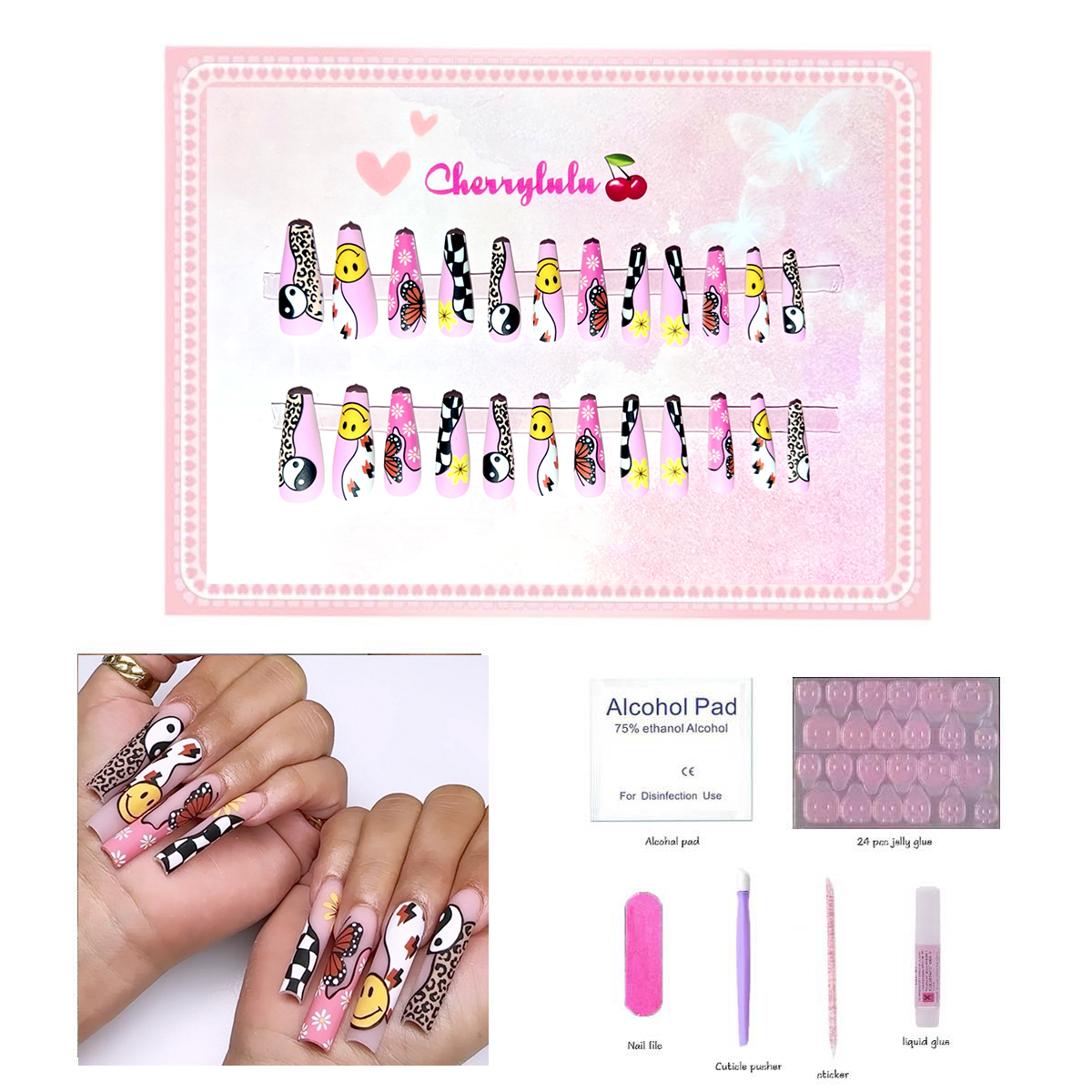 【Buy 3 Get 1 Free】L1-L70 Long Nails 24pcs Press On Nails include free nail toolkit