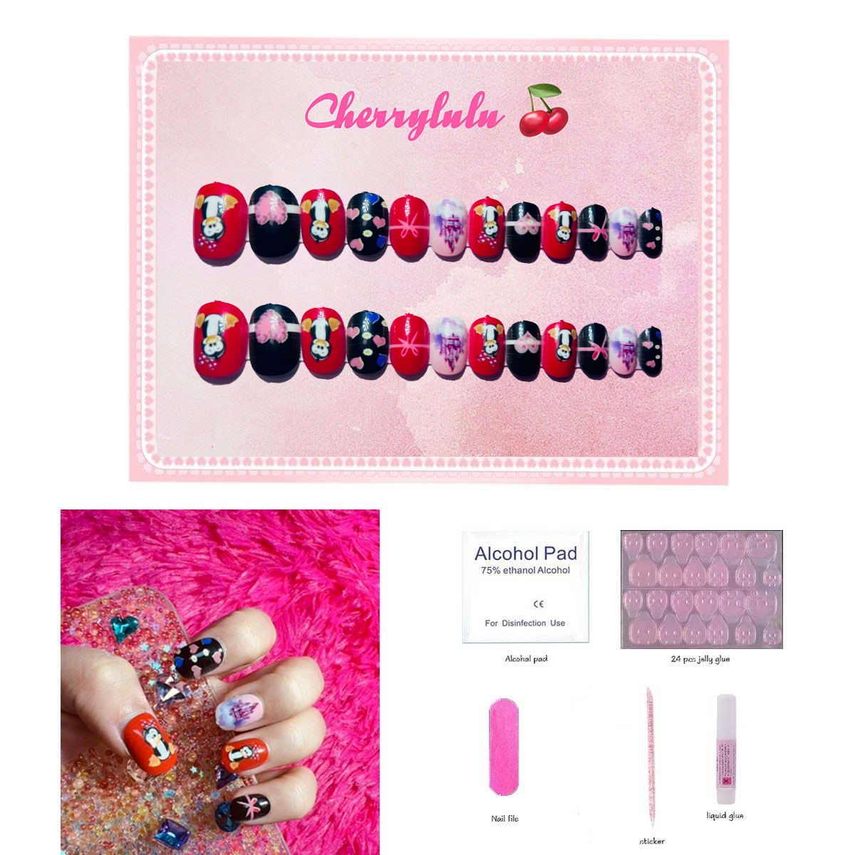 【Buy 3 Get 1 Free】CK1-CK60 Children Nails 24pcs Press On Nails include free nail toolkit