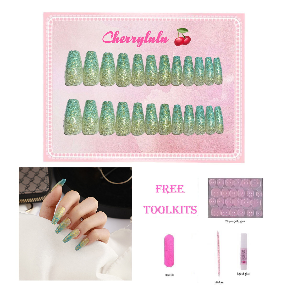 【Buy 3 Get 1 Free】M61-M120 Medium Nails 24pcs Press On Nails include free nail toolkit