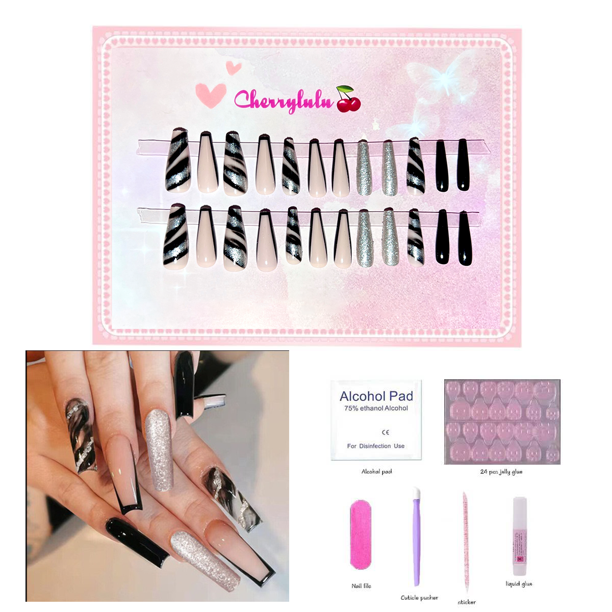 【Buy 3 Get 1 Free】L1-L70 Long Nails 24pcs Press On Nails include free nail toolkit